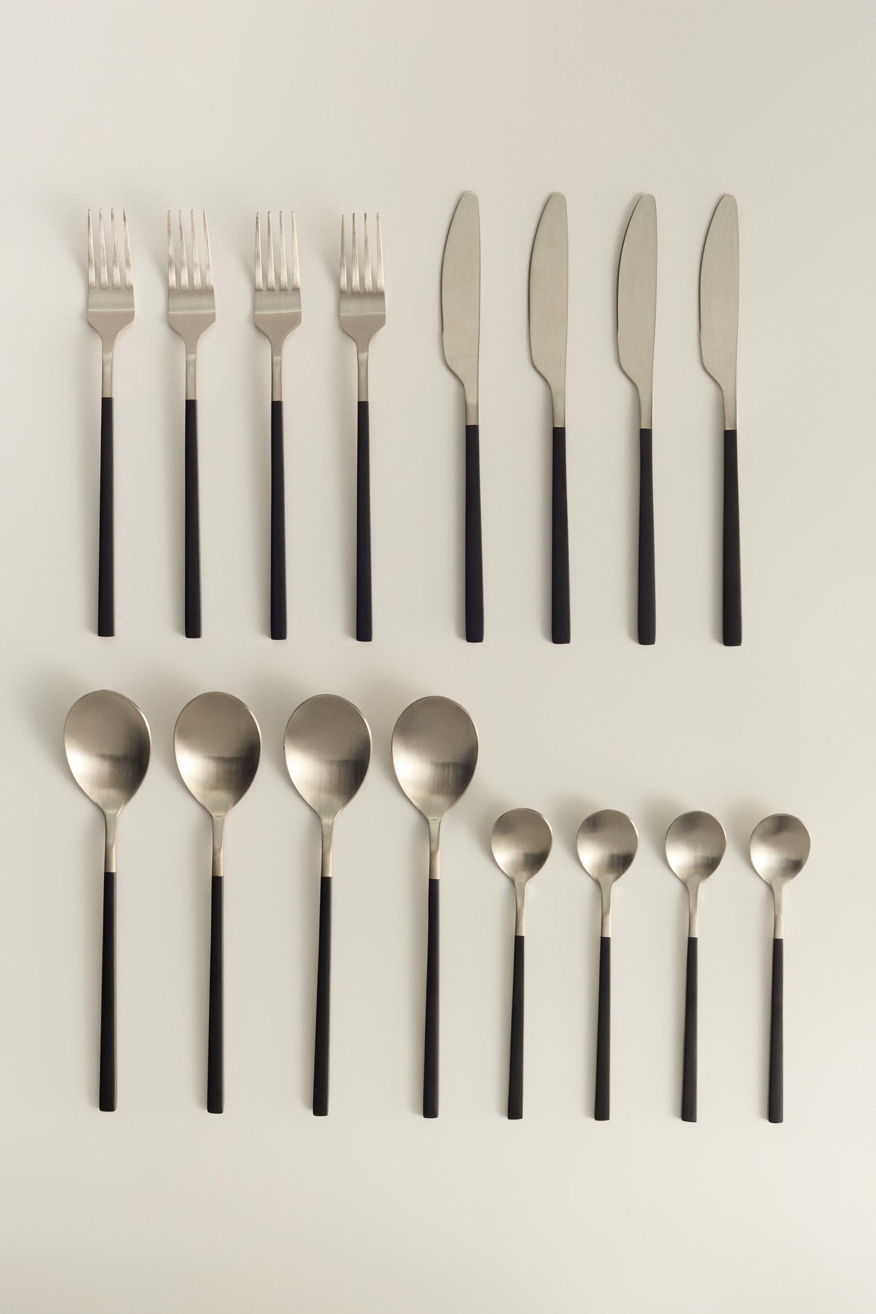 Set cubiertos 16 piezas detalle negro