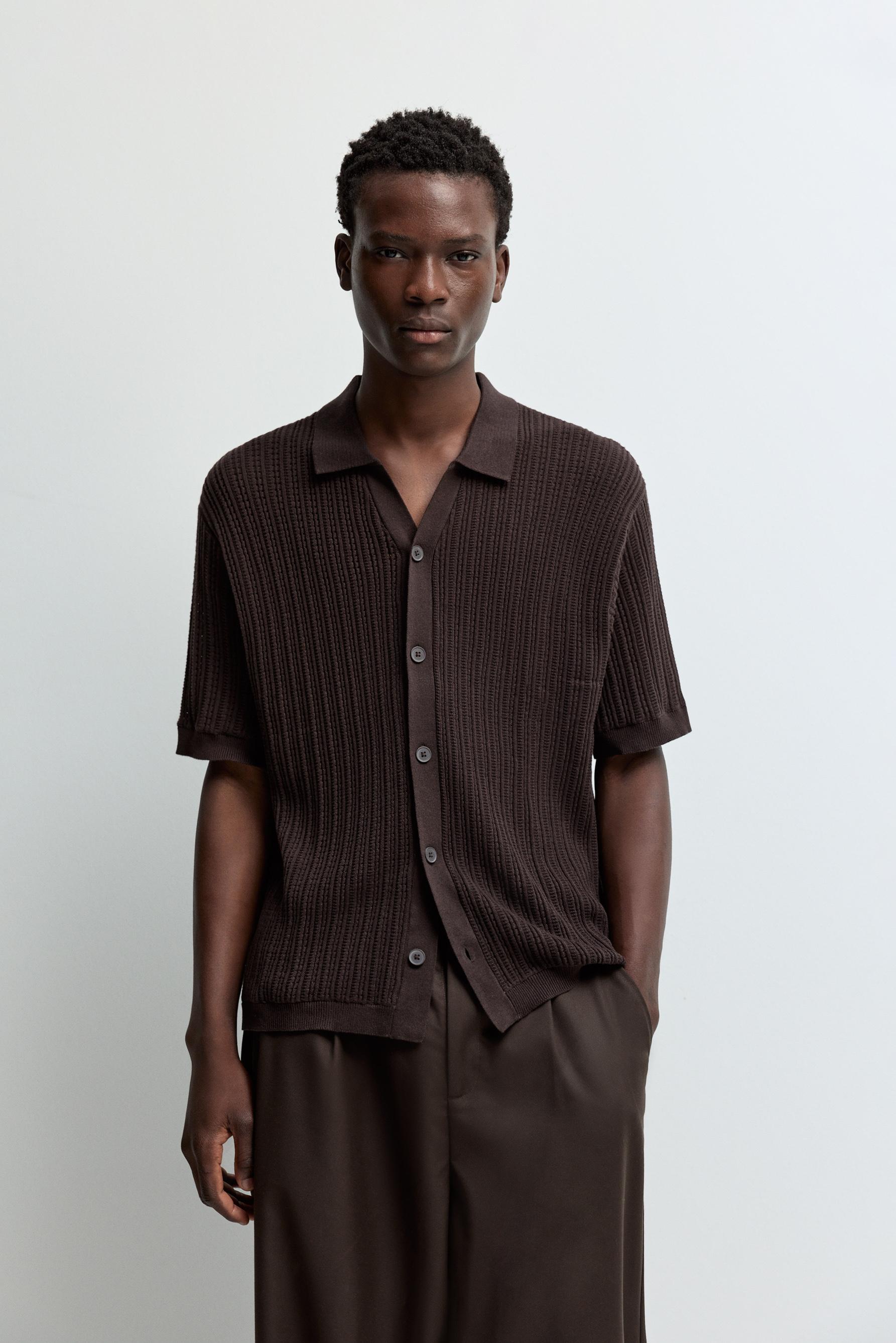 Ribbed Knit Shirt — CHOCOLATE