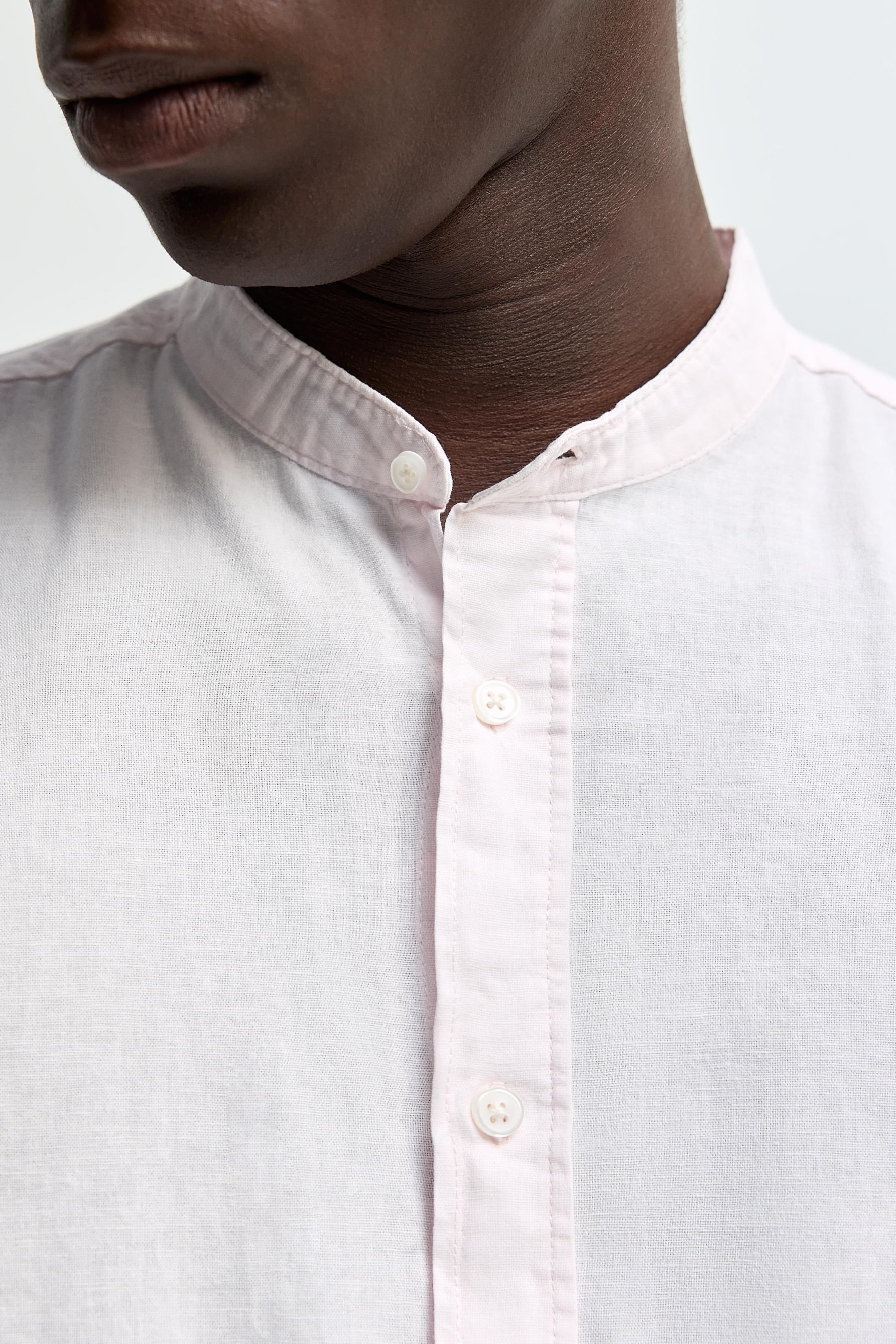 Linen and cotton stand collar shirt — NEON PINK