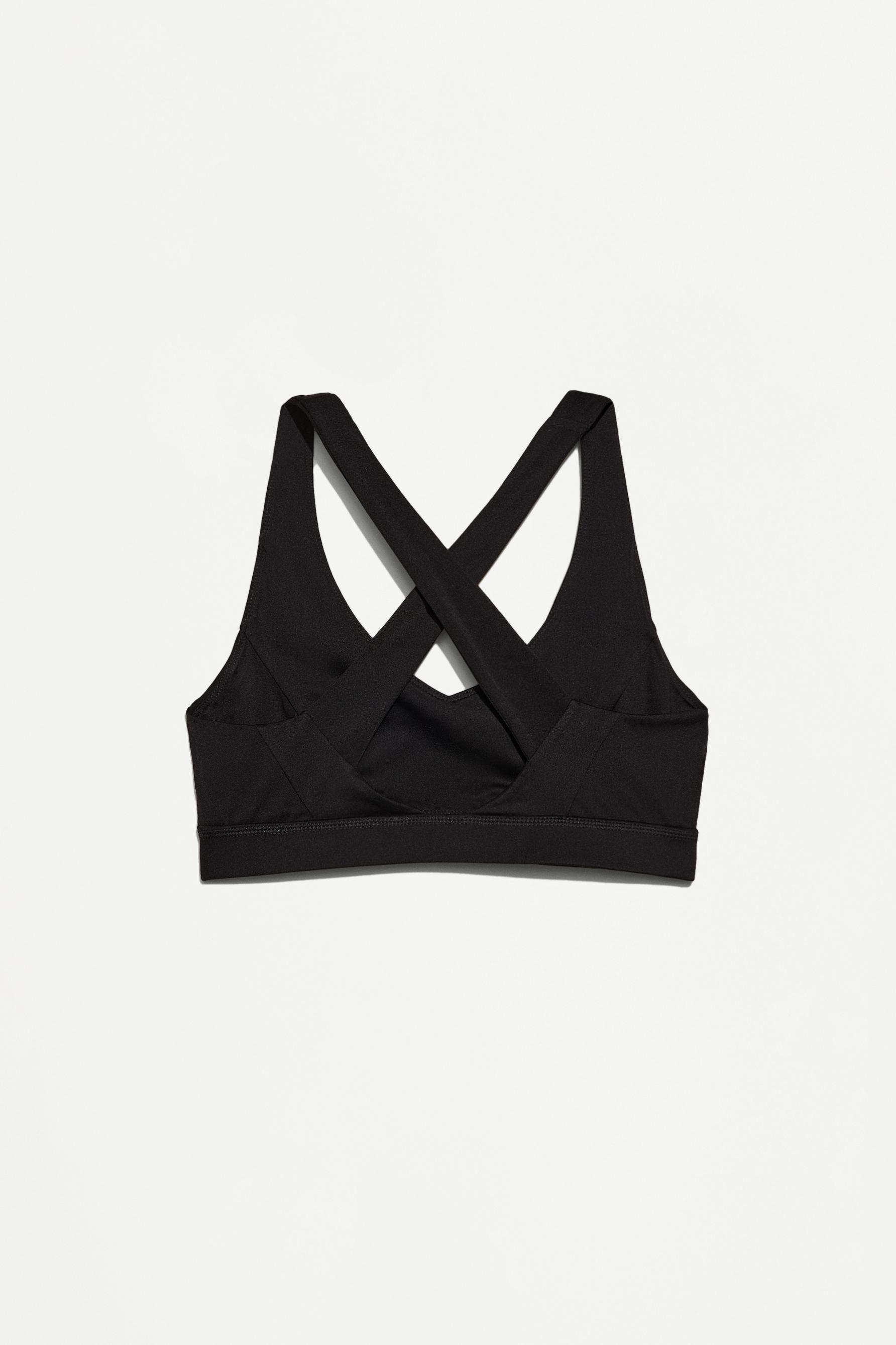 Criss-cross strap sports top — BLACK