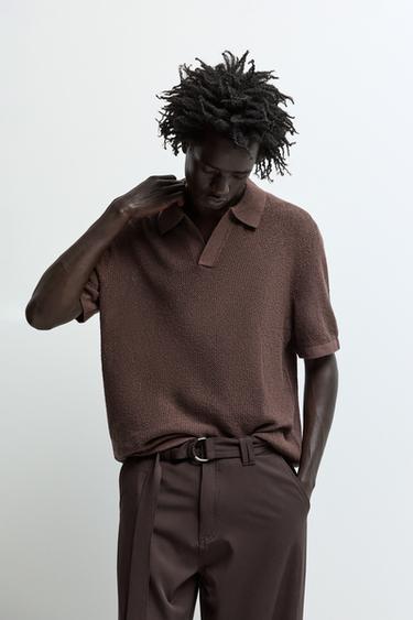 Cutwork knit polo shirt — BROWN 1