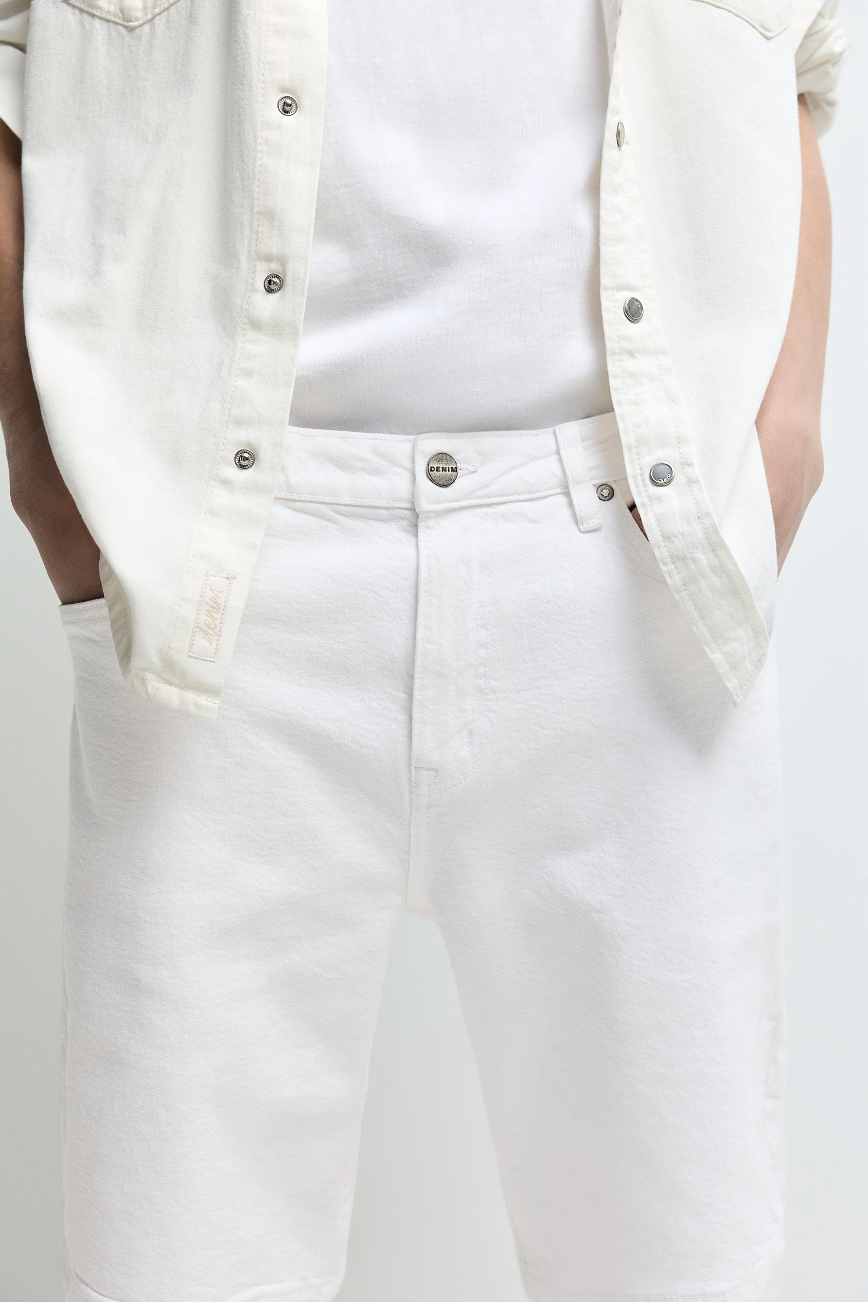 Slim denim Bermuda shorts — WHITE