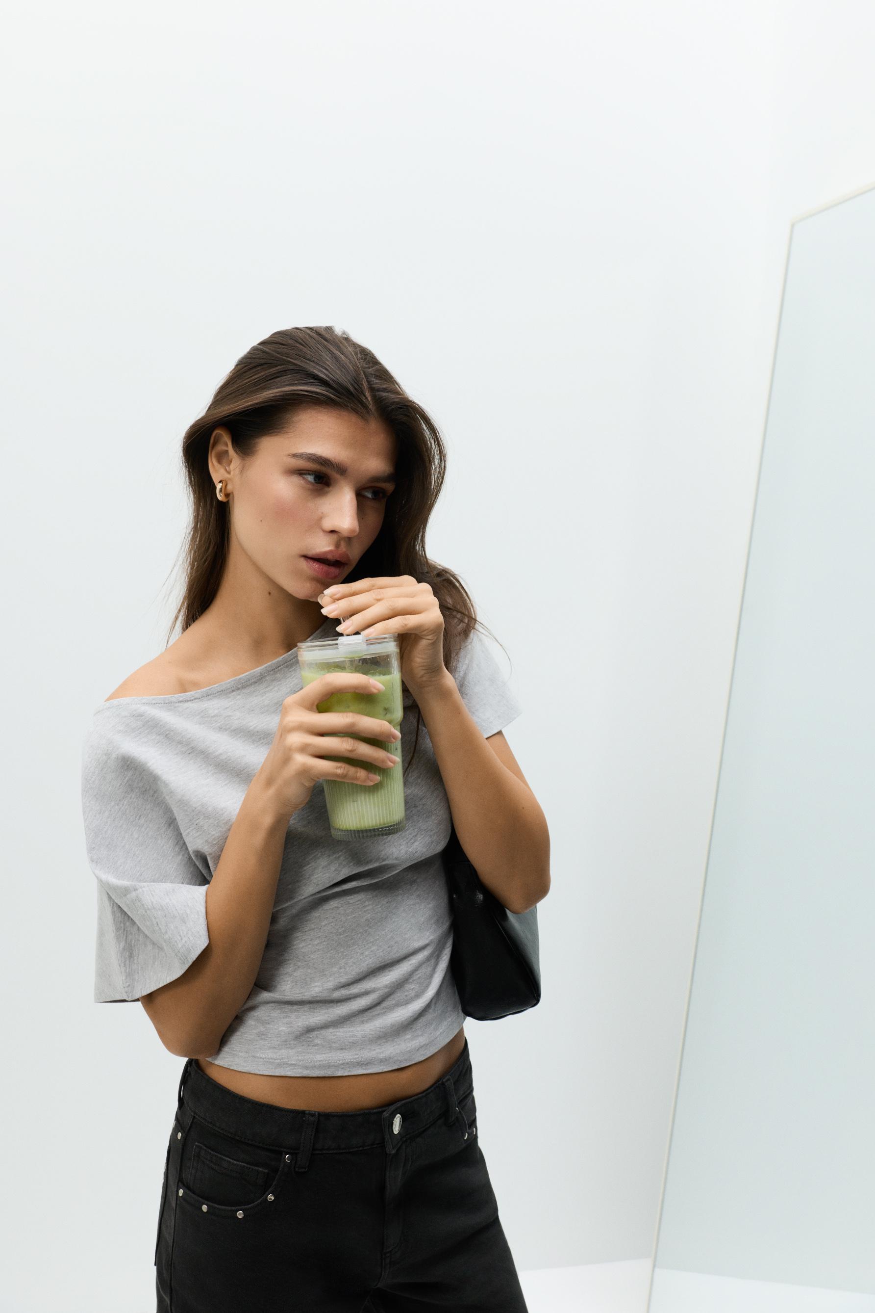 Batwing sleeve top — GREY MARL