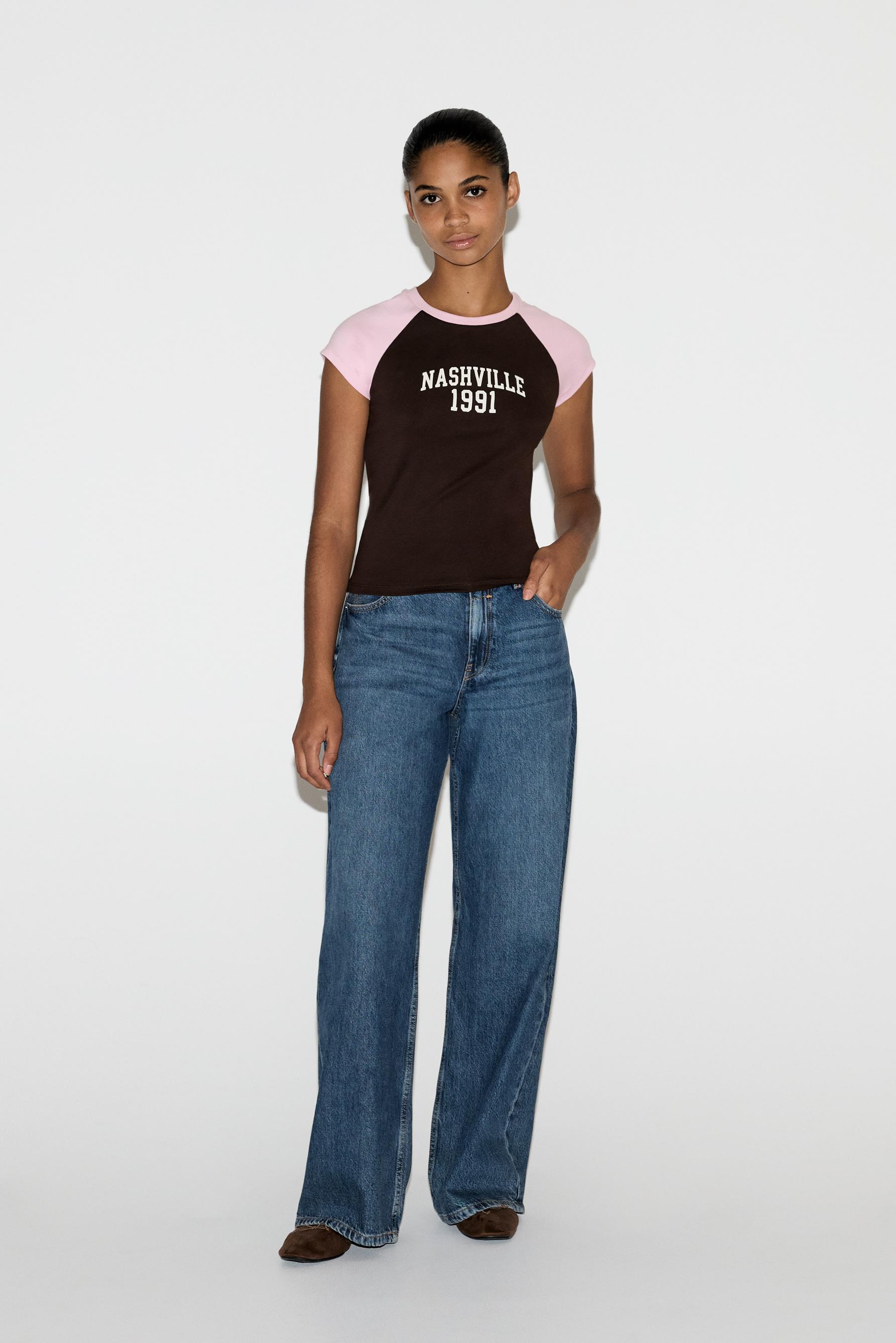 Printed raglan sleeve T-shirt — CHOCOLATE