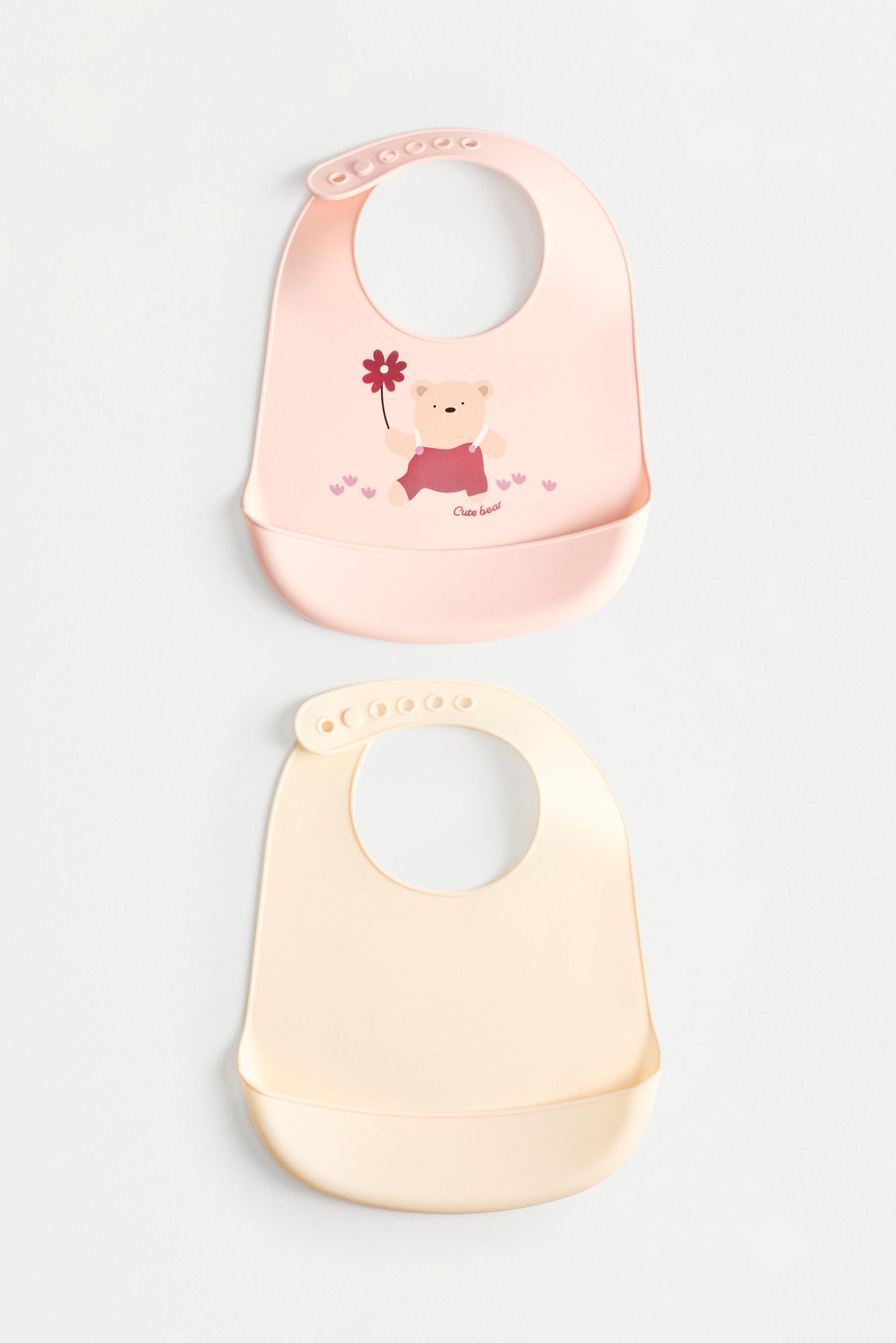Silicone bear bibs (Pack of 2) — PINK/WHITE