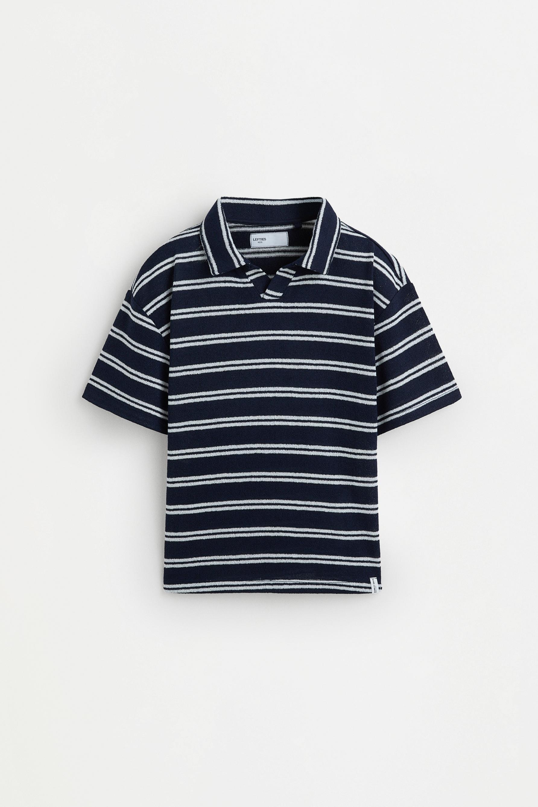 Striped bias cut polo shirt — NAVY