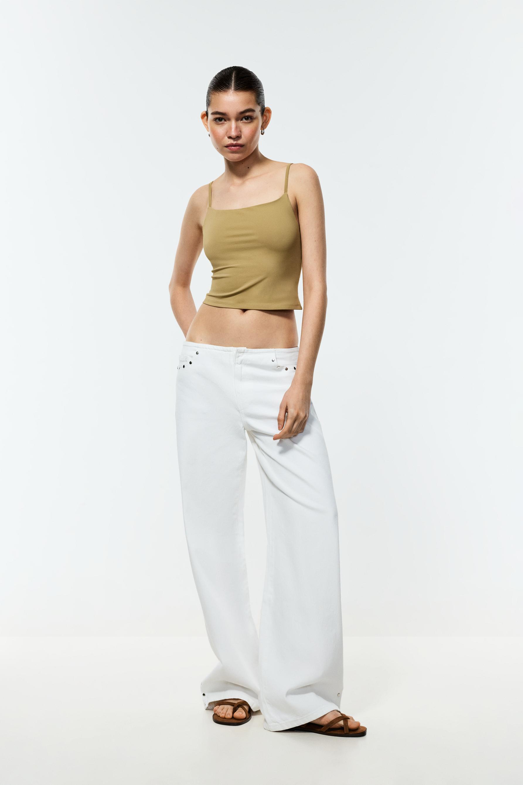 Polyamide strap top — BEIGE