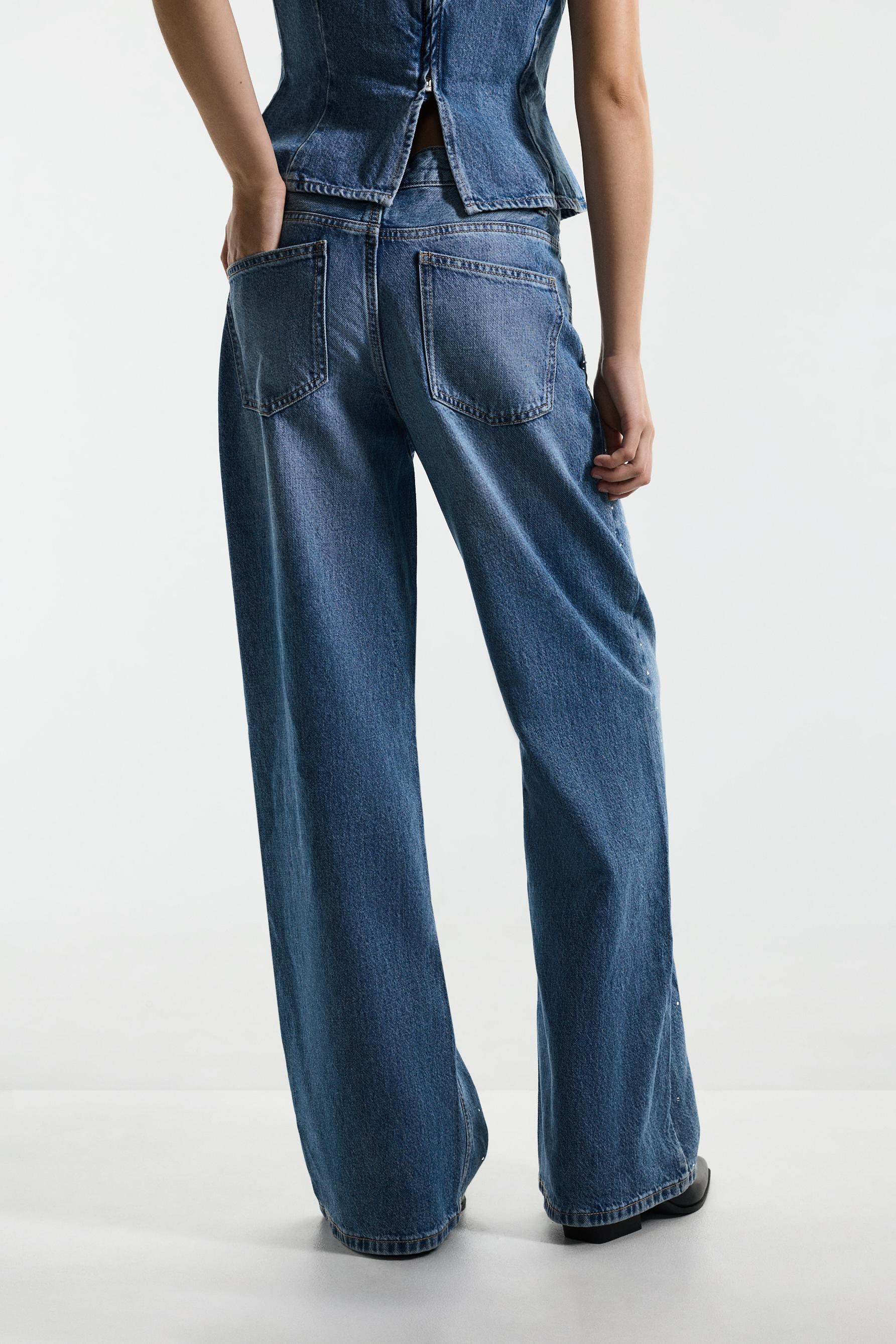 Rhinestone wide-leg jeans — DARK BLUE