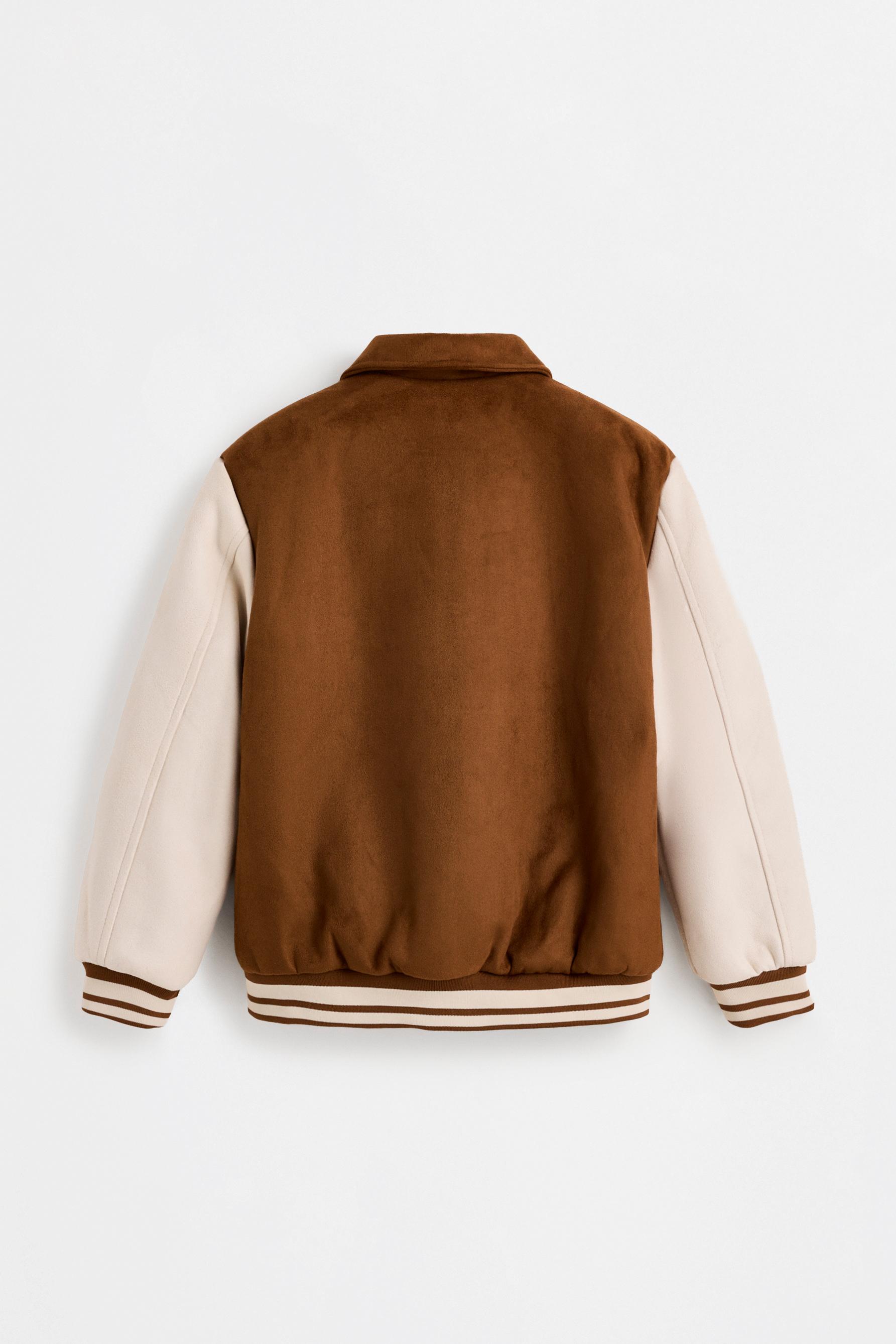 Faux suede patch bomber jacket — TOFFEE