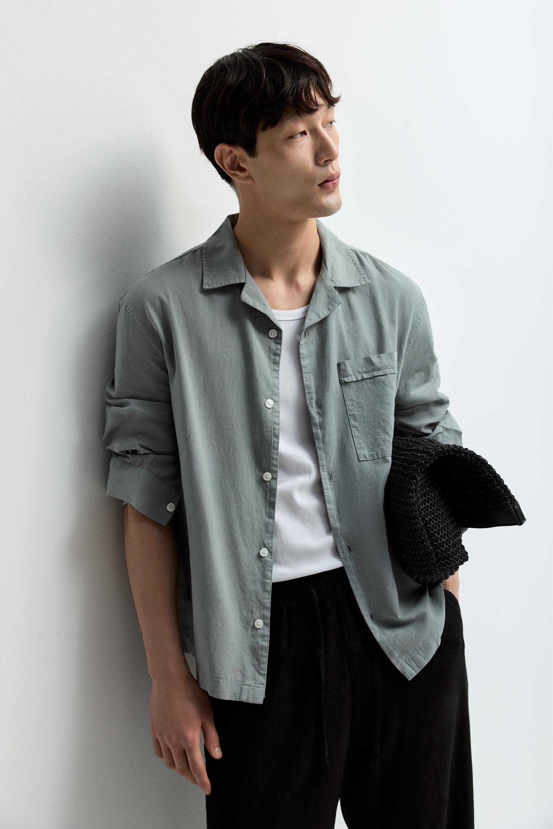 Linen-cotton resort shirt — BLUE GREY