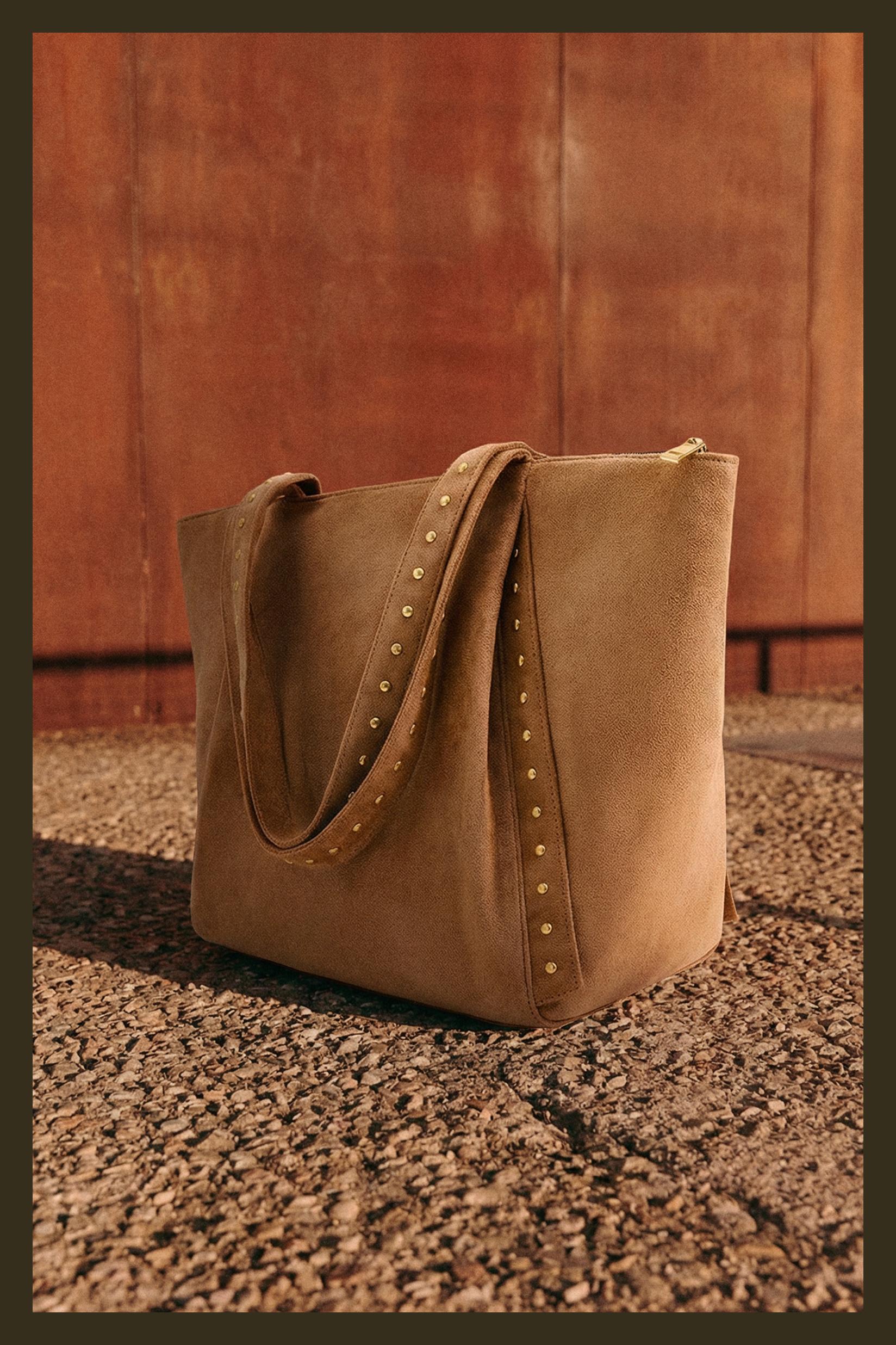 Faux suede shopper bag — CAMEL