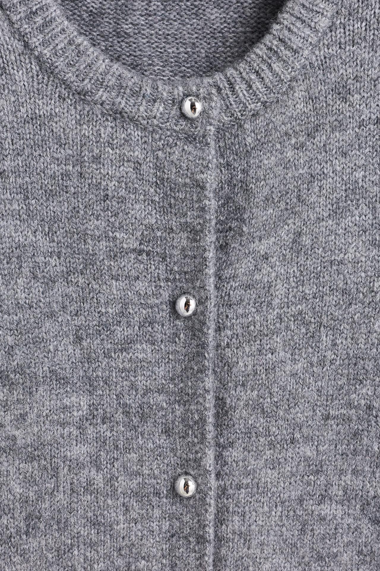 Round neck knit jacket — MEDIUM GREY