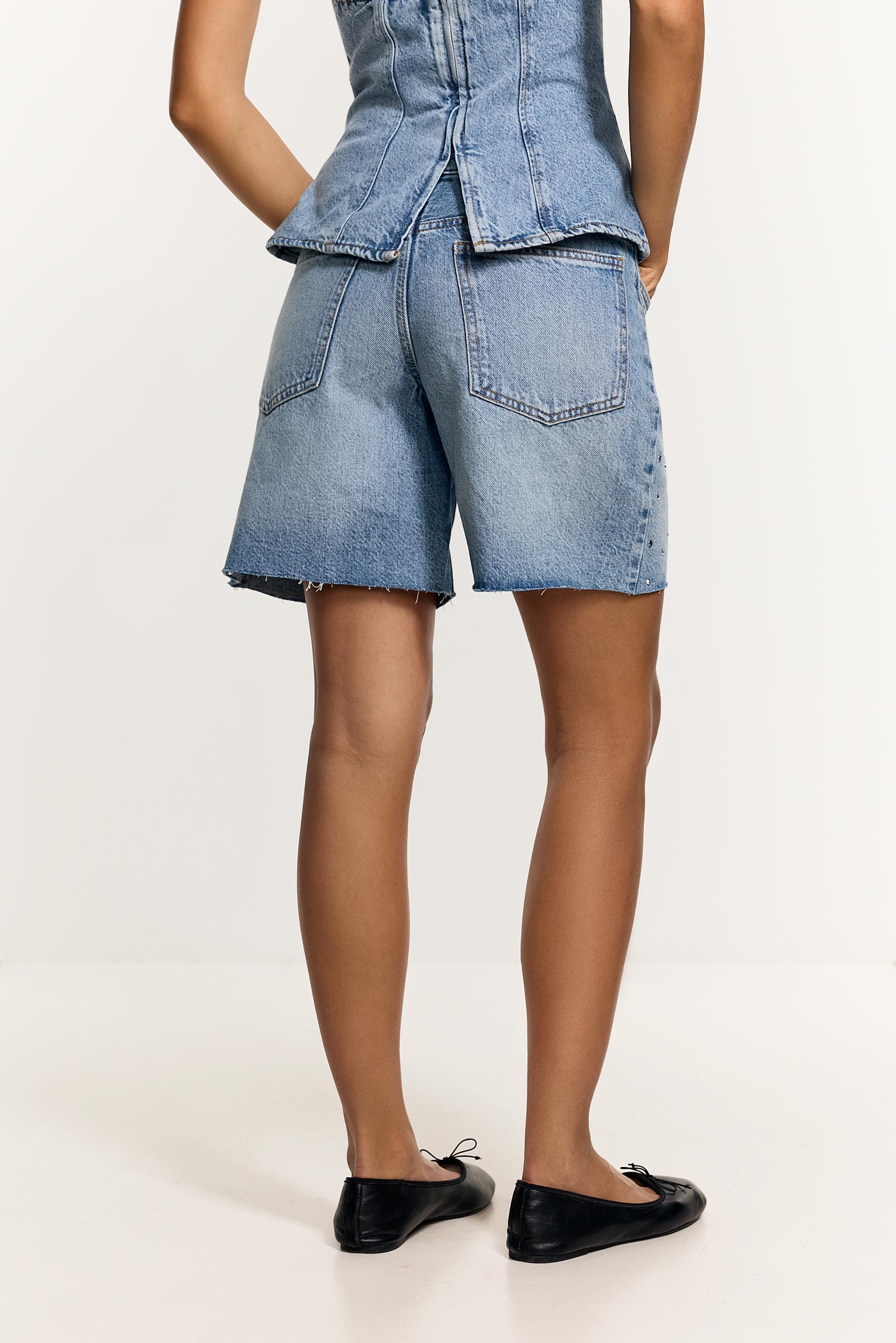 Shimmery denim shorts — INDIGO