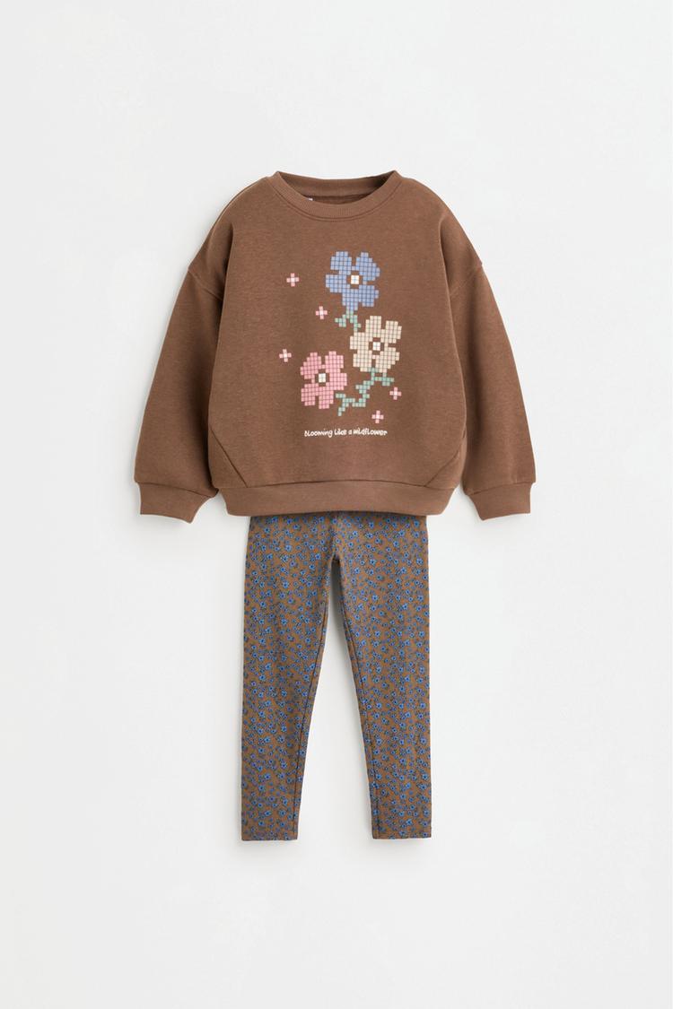 Sweatshirt and ribbed leggings set — CHOCOLATE