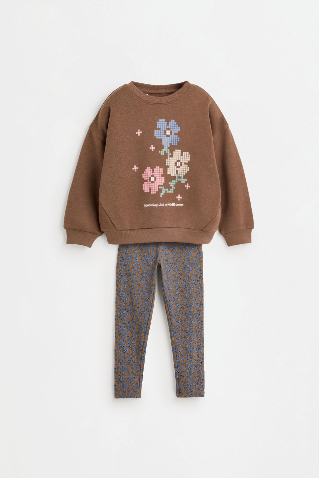 Sweatshirt and ribbed leggings set — CHOCOLATE