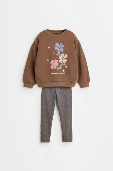 Sweatshirt and ribbed leggings set — CHOCOLATE 1