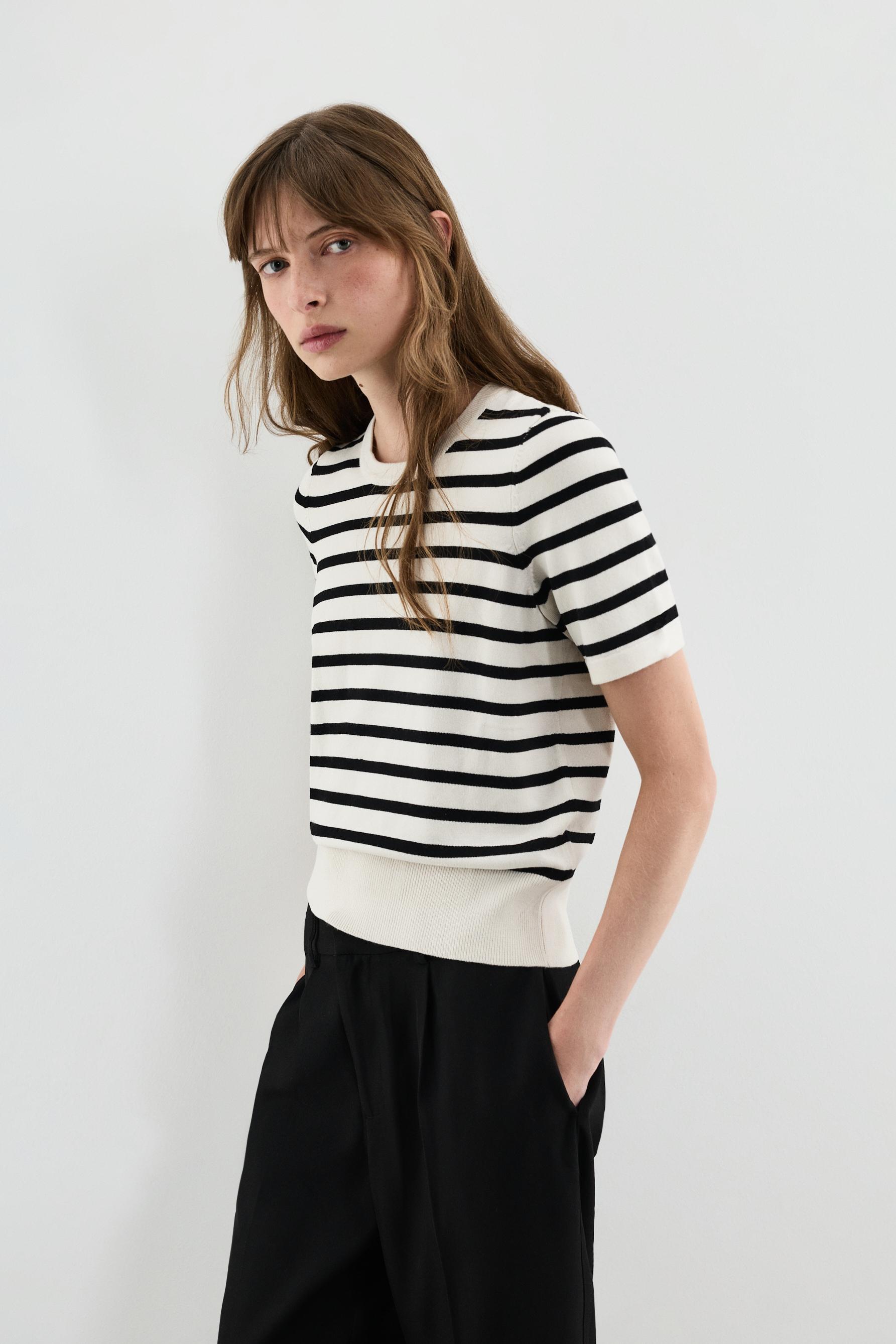 Basic short sleeve sweater — WHITE/BLACK