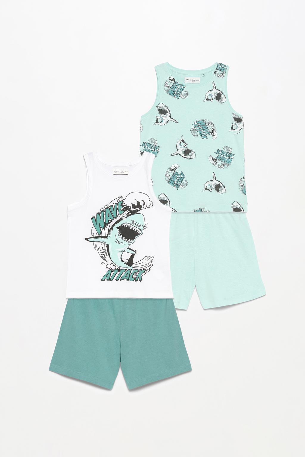 Pack of 2 shark print pyjamas with straps