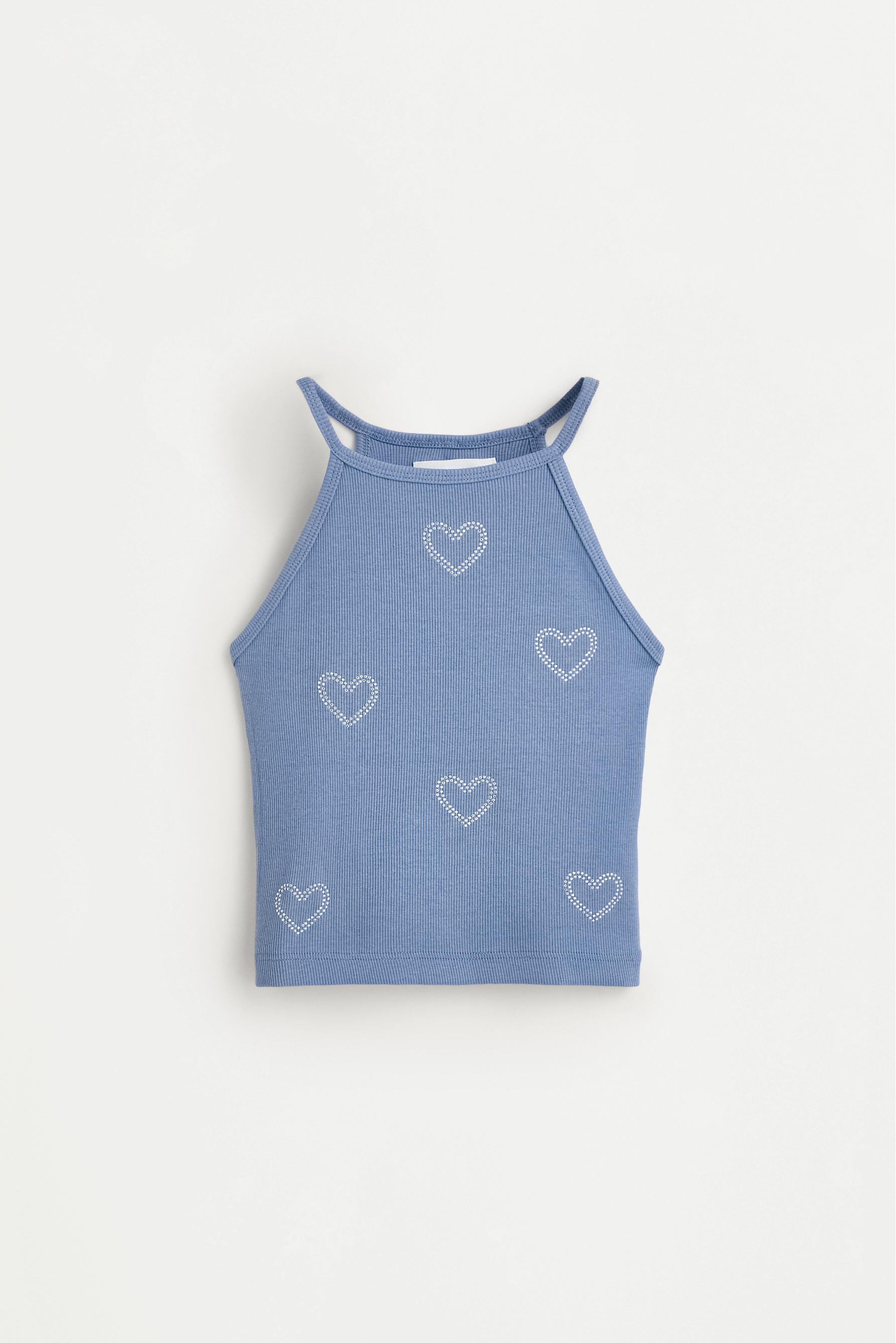 Ribbed applique top — STEEL BLUE