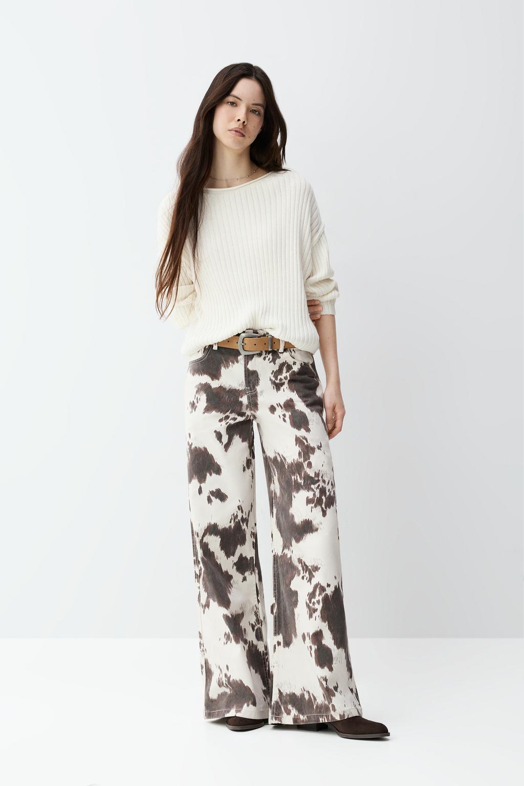 Jeans gamba larga stampa animalier