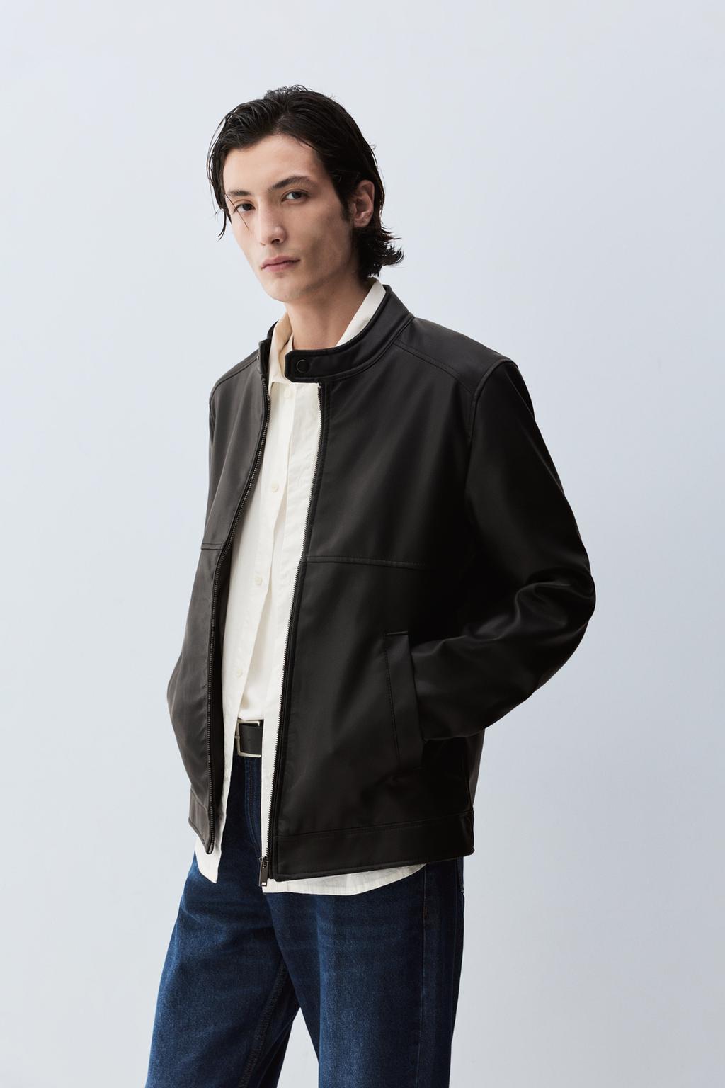 Leather effect bomber jacket