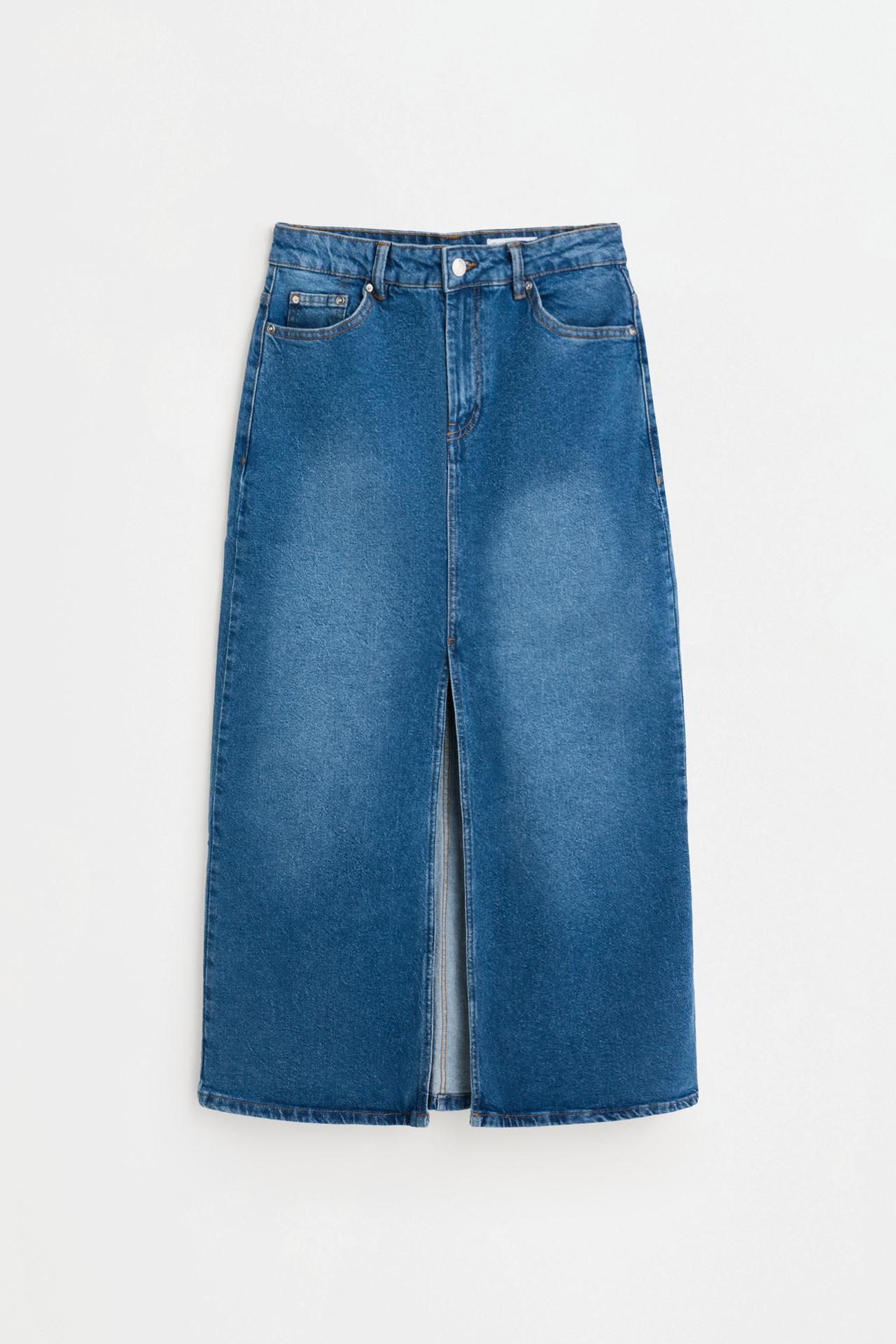 Midi denim skirt with front split — PALE BLUE