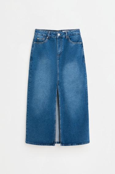 Midi denim skirt with front split — PALE BLUE 2