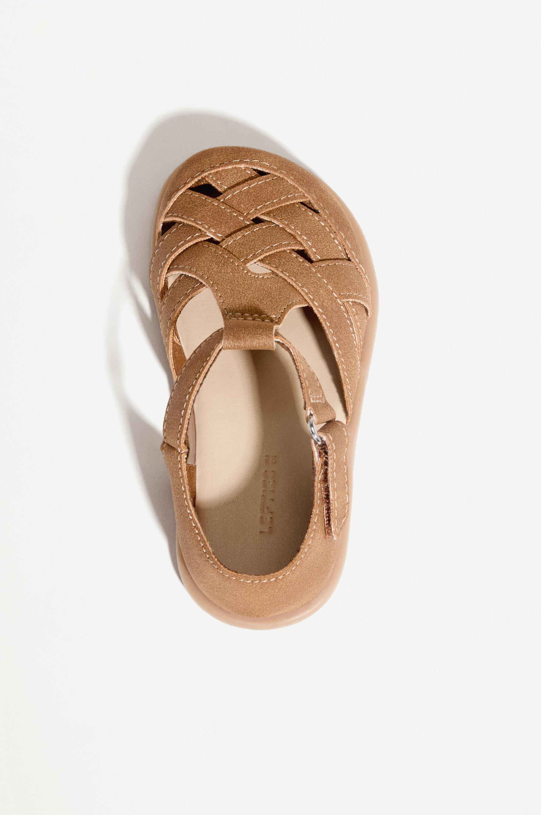 BRAIDED BAREFOOT CAGE SANDALS — BROWN