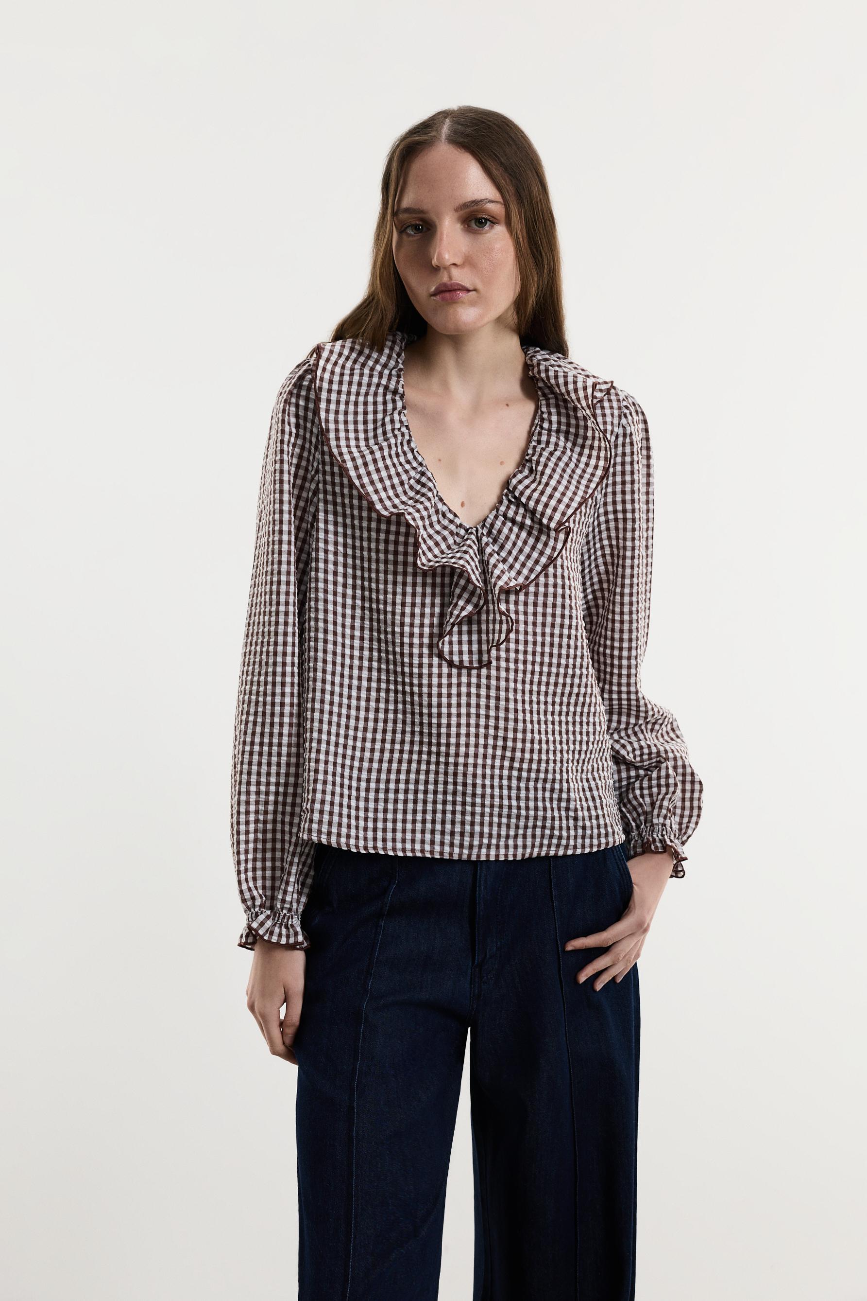 Gingham blouse — BROWN/WHITE