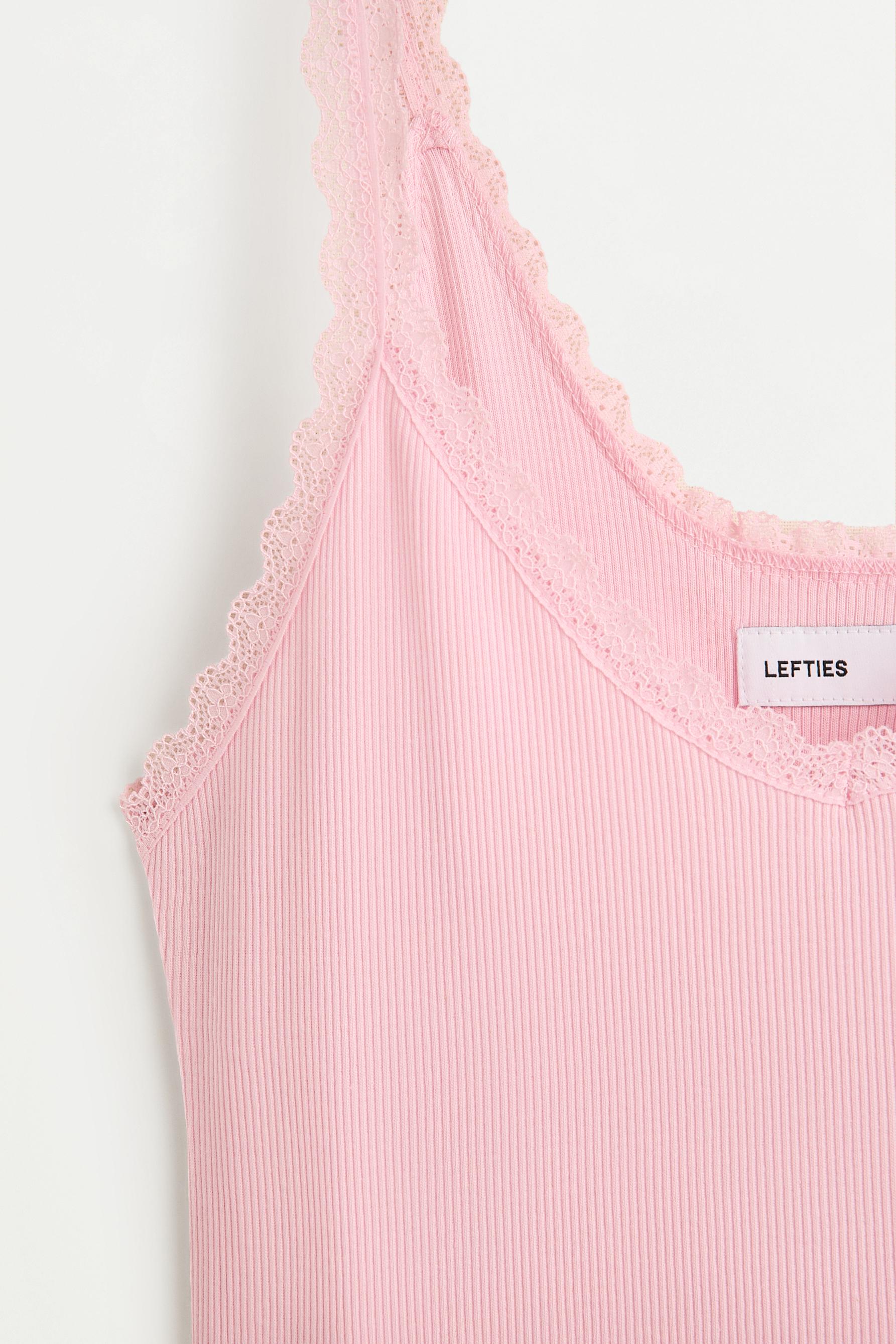 Ribbed top with blonde lace detail — PINK