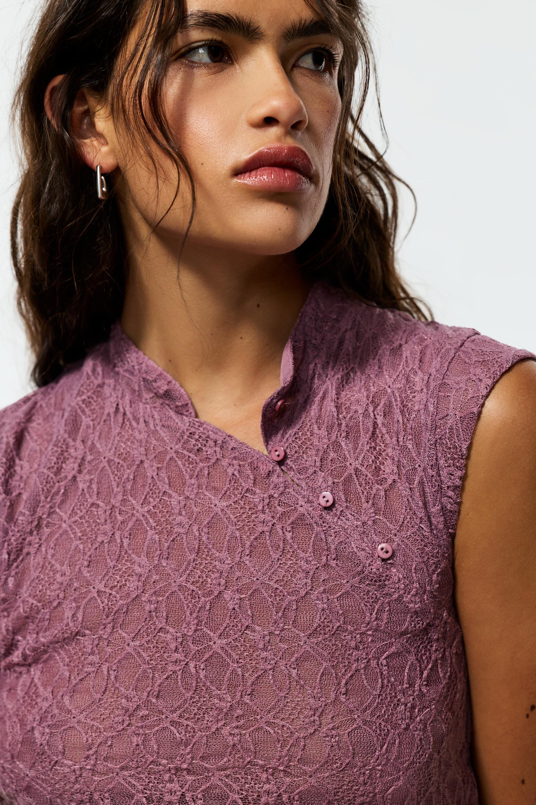 Lace qipao top — DARK MAUVE