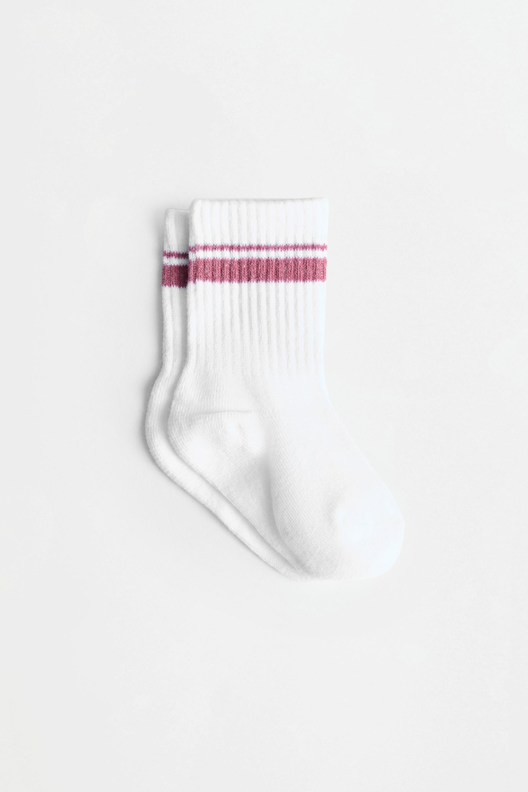 Striped Long Socks (5-Pack) — PINKISH WHITE