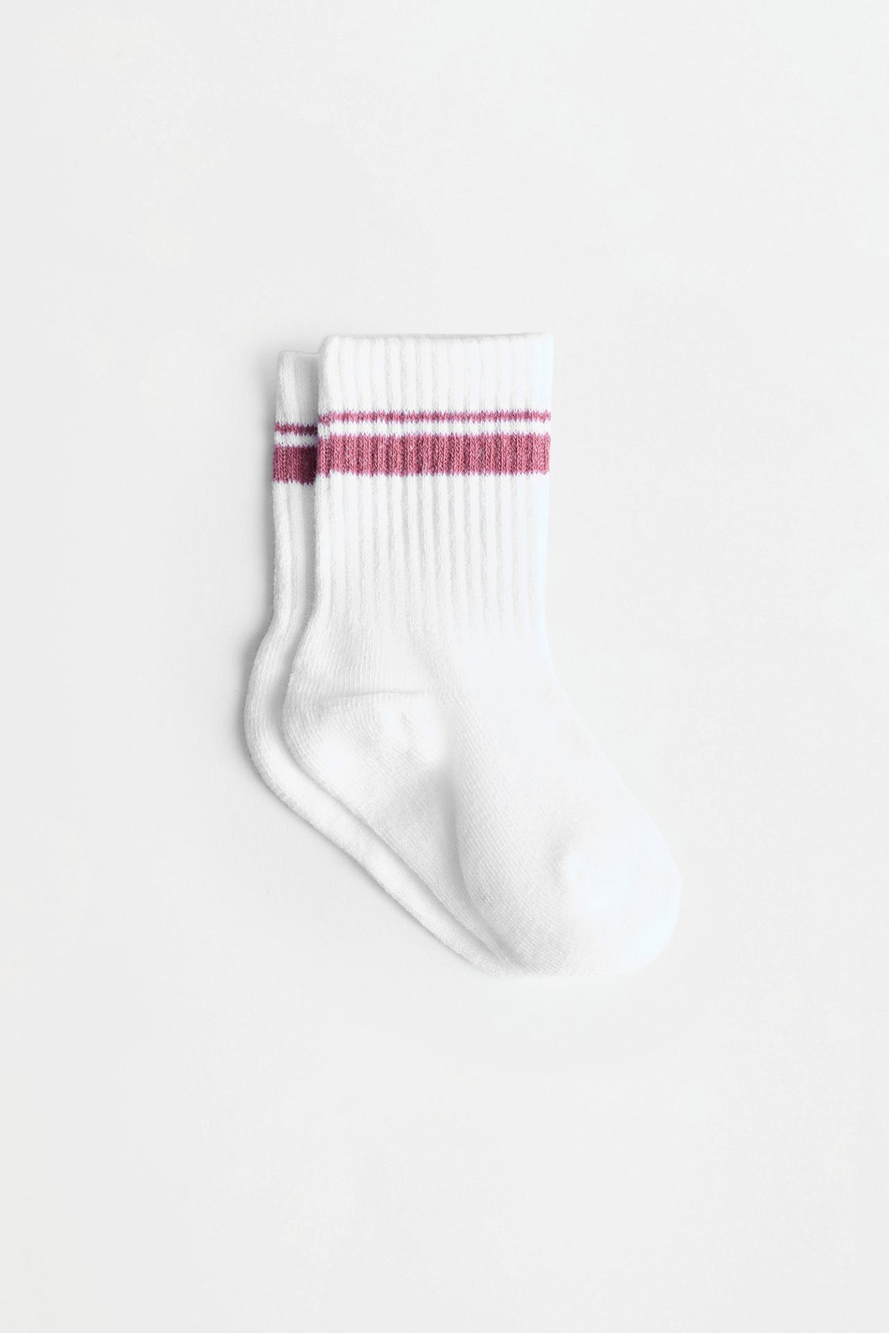 Striped Long Socks (5-Pack) — PINKISH WHITE