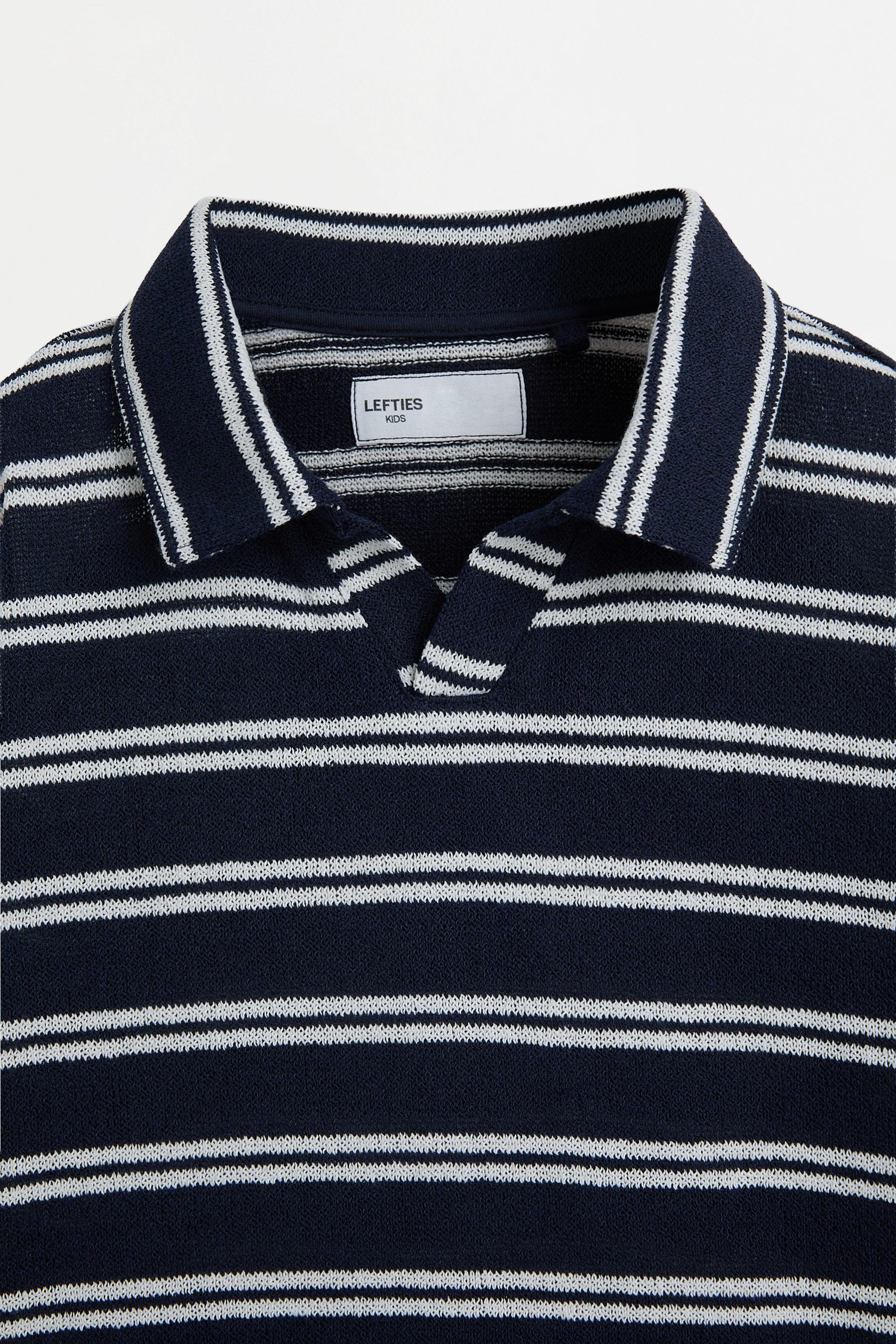 Striped bias cut polo shirt — NAVY