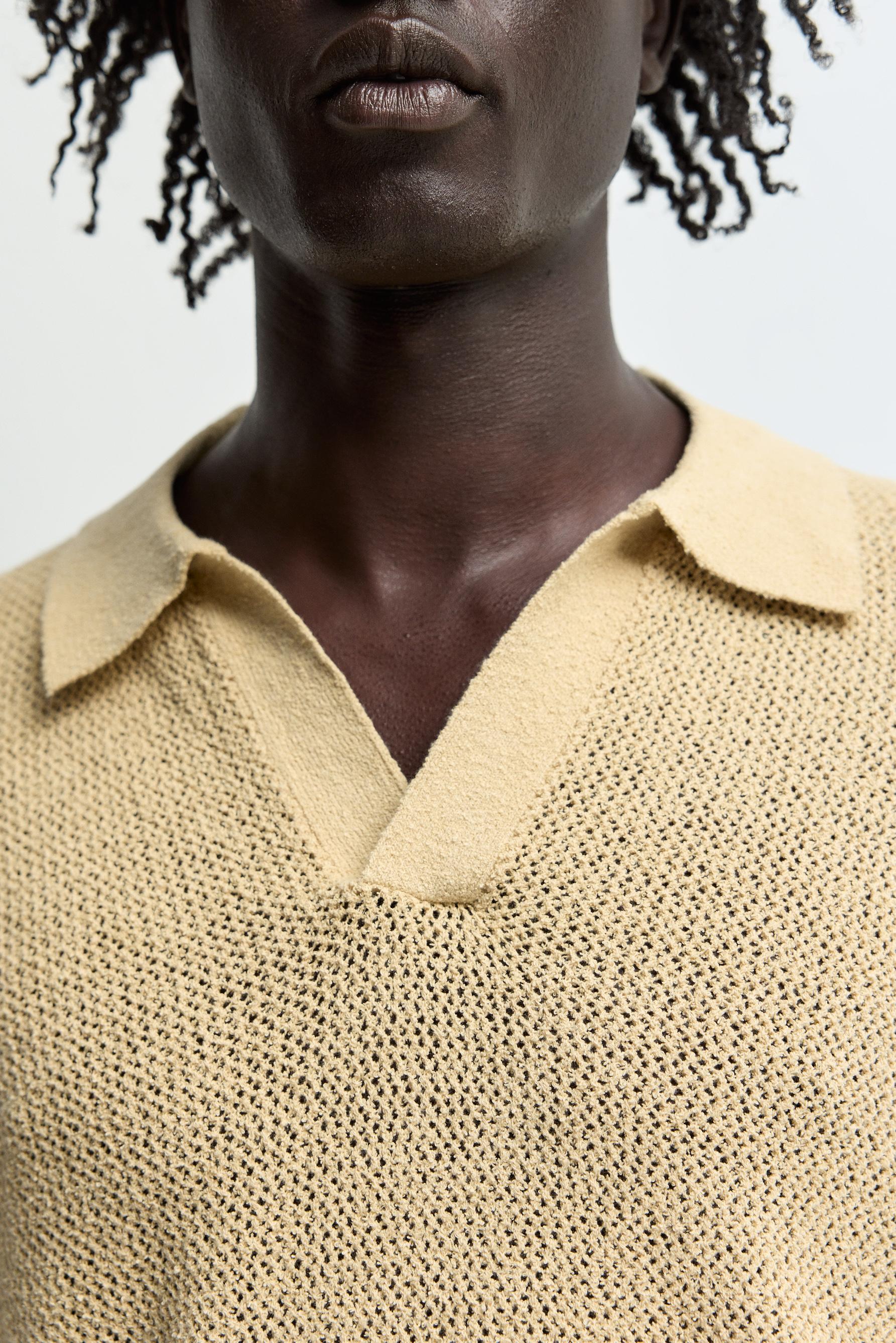 Cutwork knit polo shirt — YELLOW