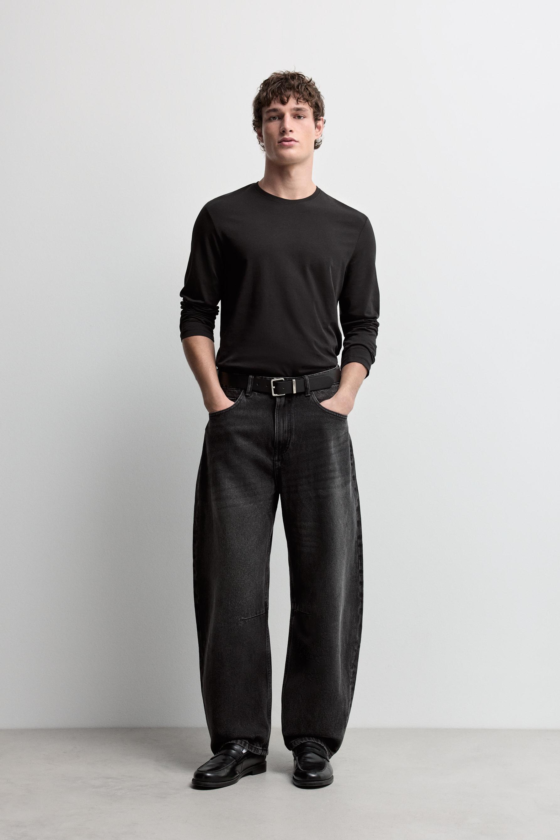Belted barrel leg jeans — FADED BLACK