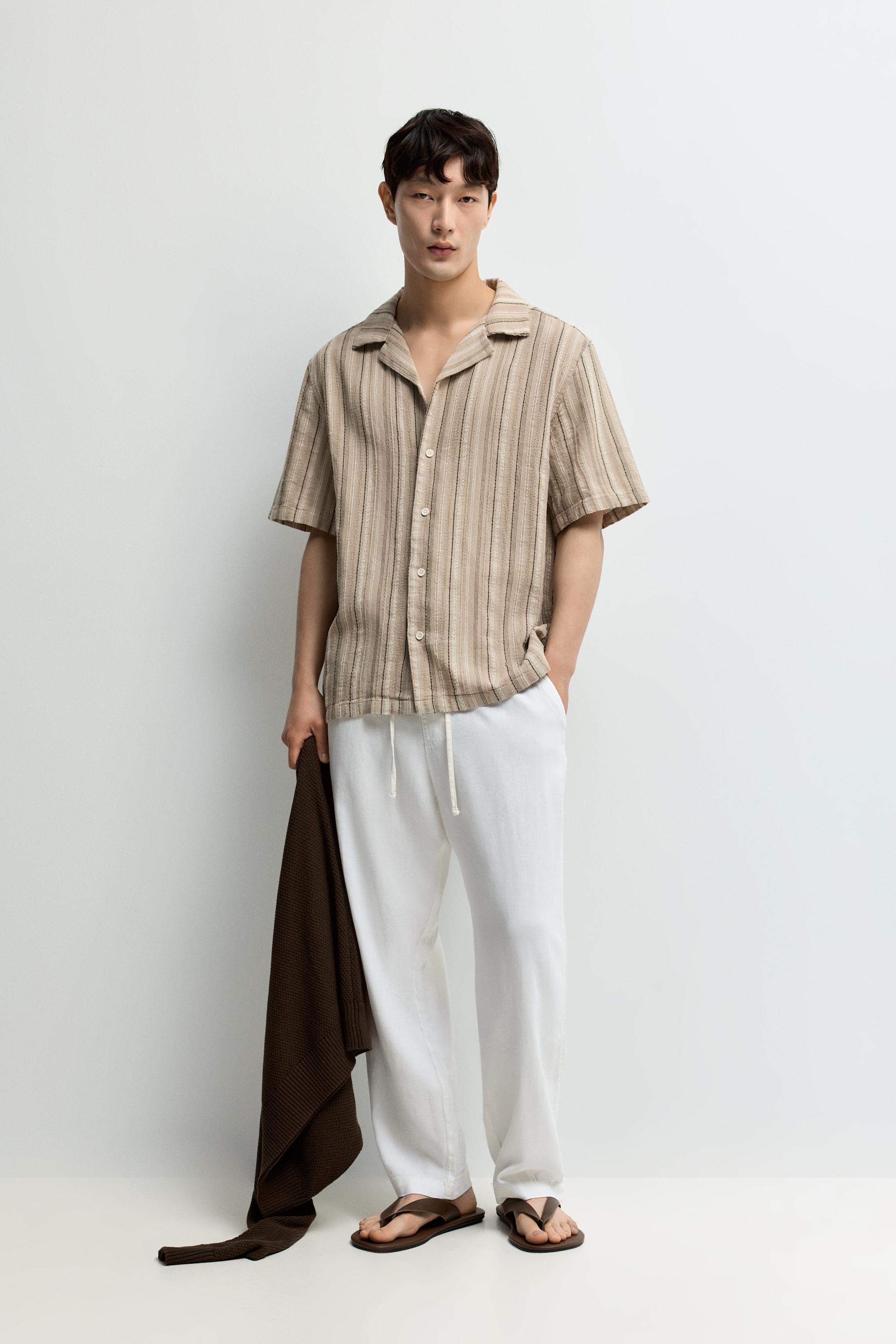 Striped rustic shirt — BEIGE