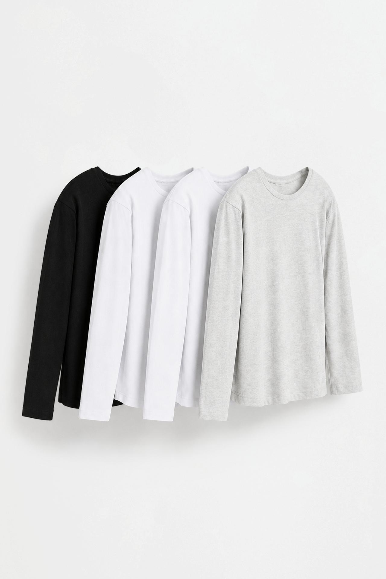 Pack of 4 plain long sleeve T-shirts — WHITE