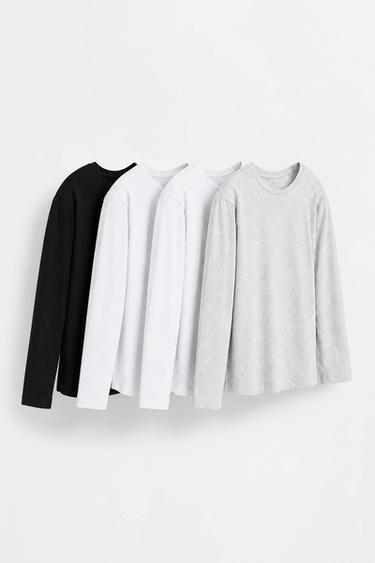Pack of 4 plain long sleeve T-shirts — WHITE 1