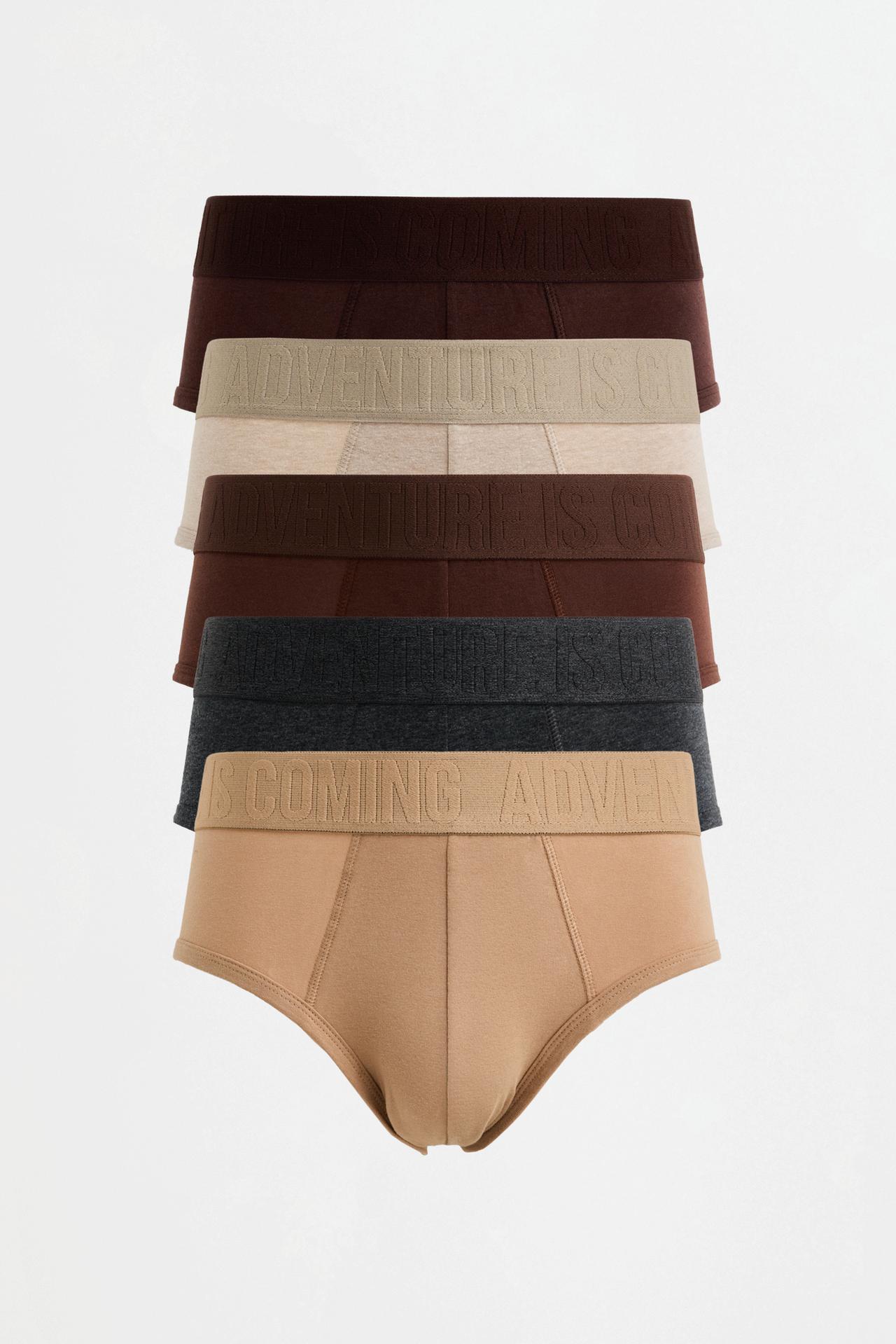 Pack of 5 briefs with slogan — EARTH BROWN