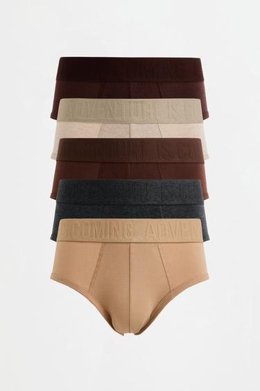 Pack of 5 briefs with slogan — EARTH BROWN 6