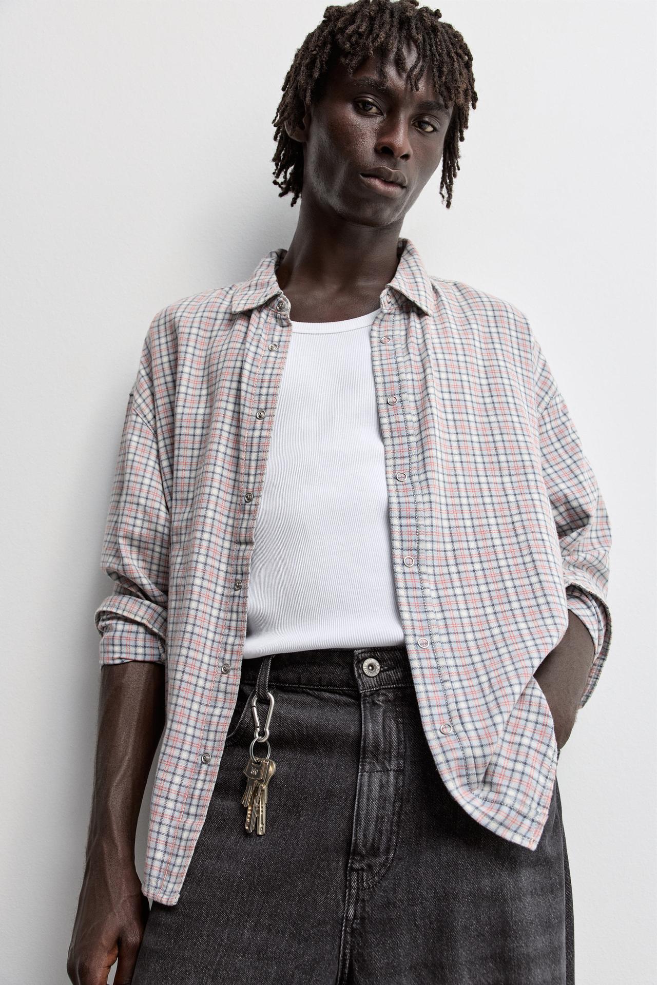 Plaid denim shirt — PALE SKY BLUE