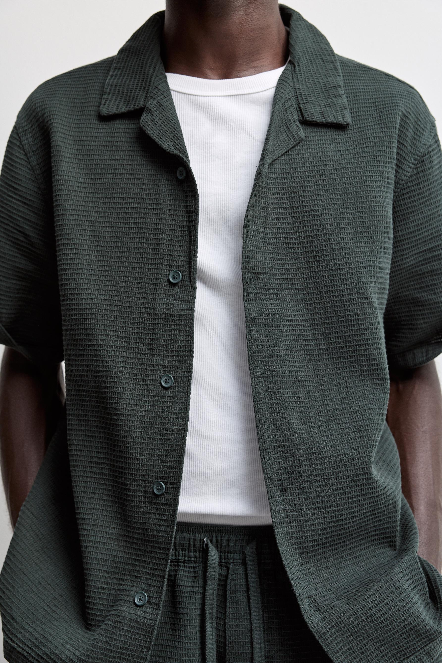 Waffle-knit relaxed fit shirt — GREEN