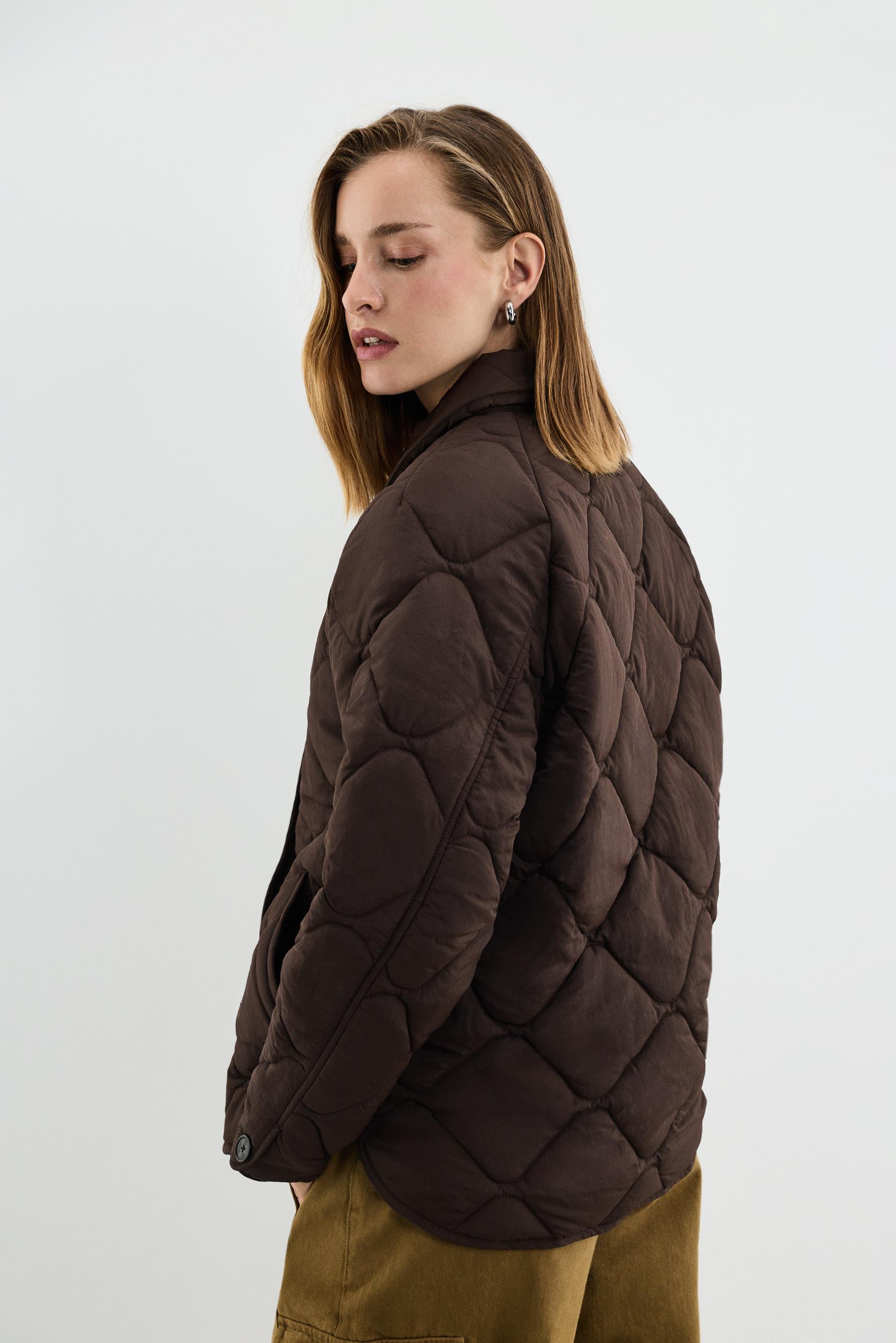 Quilted shirt collar jacket — CHOCOLATE