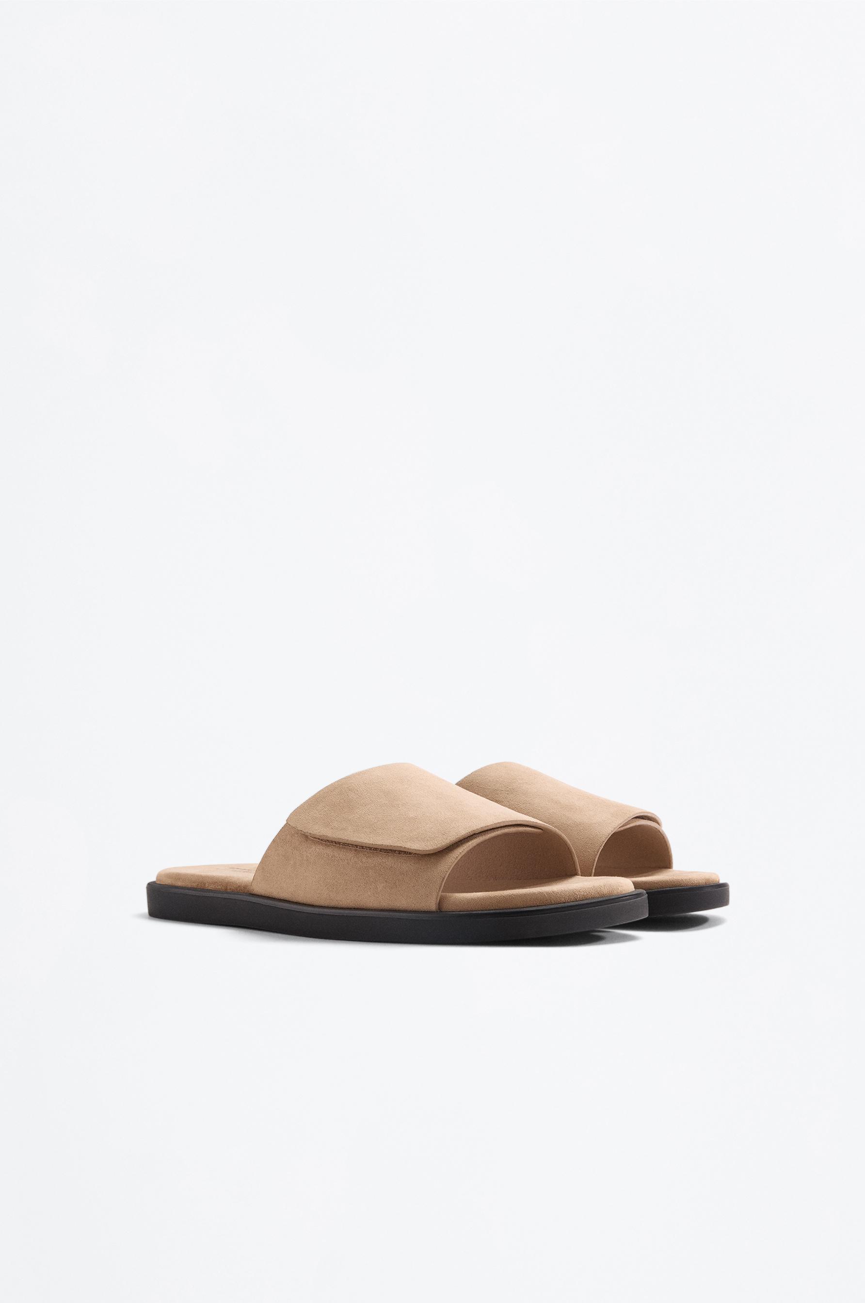 Suede slide sandals — BEIGE
