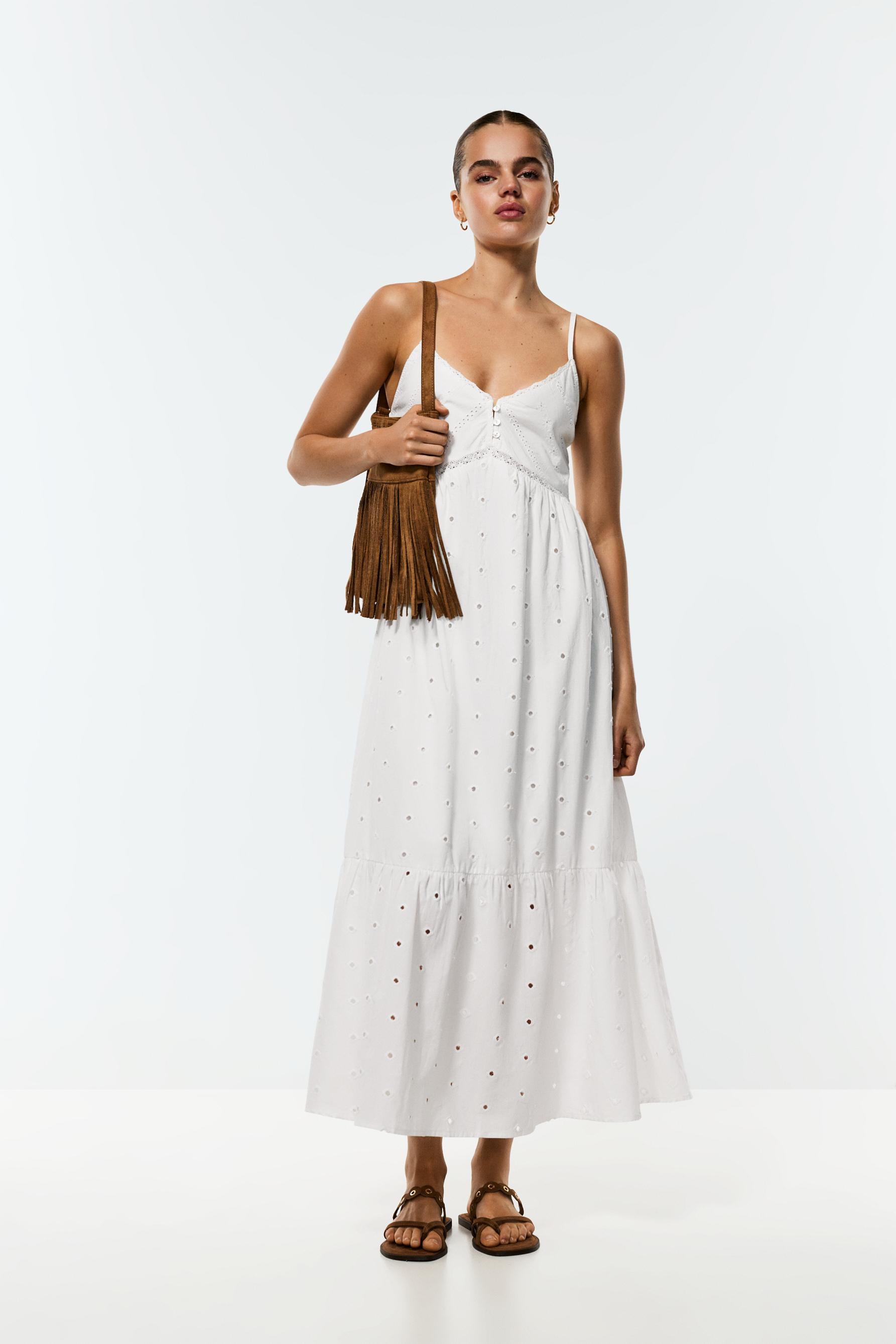 Swiss embroidery midi dress — OFF WHITE
