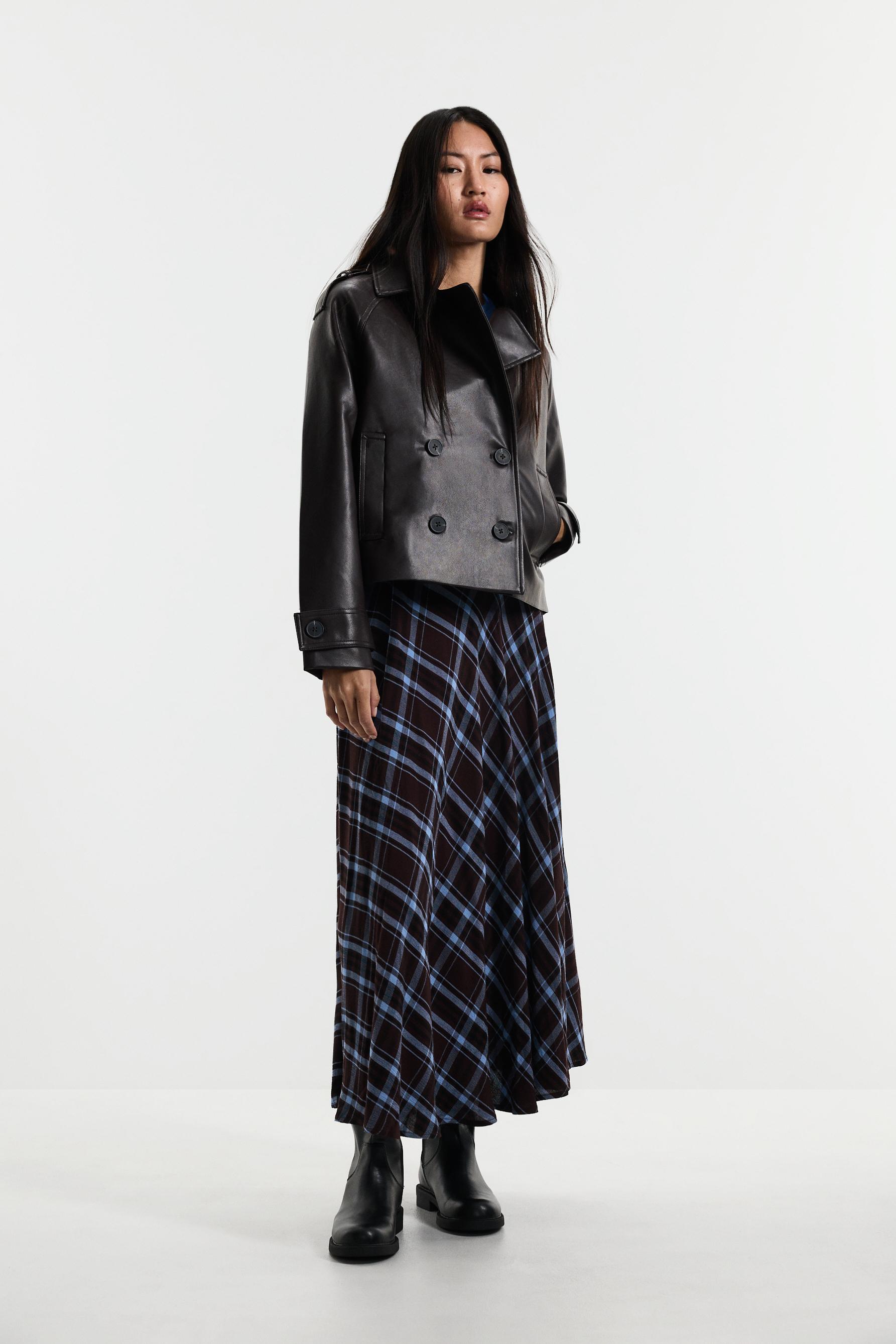 Leather effect short trench coat — DARK BROWN