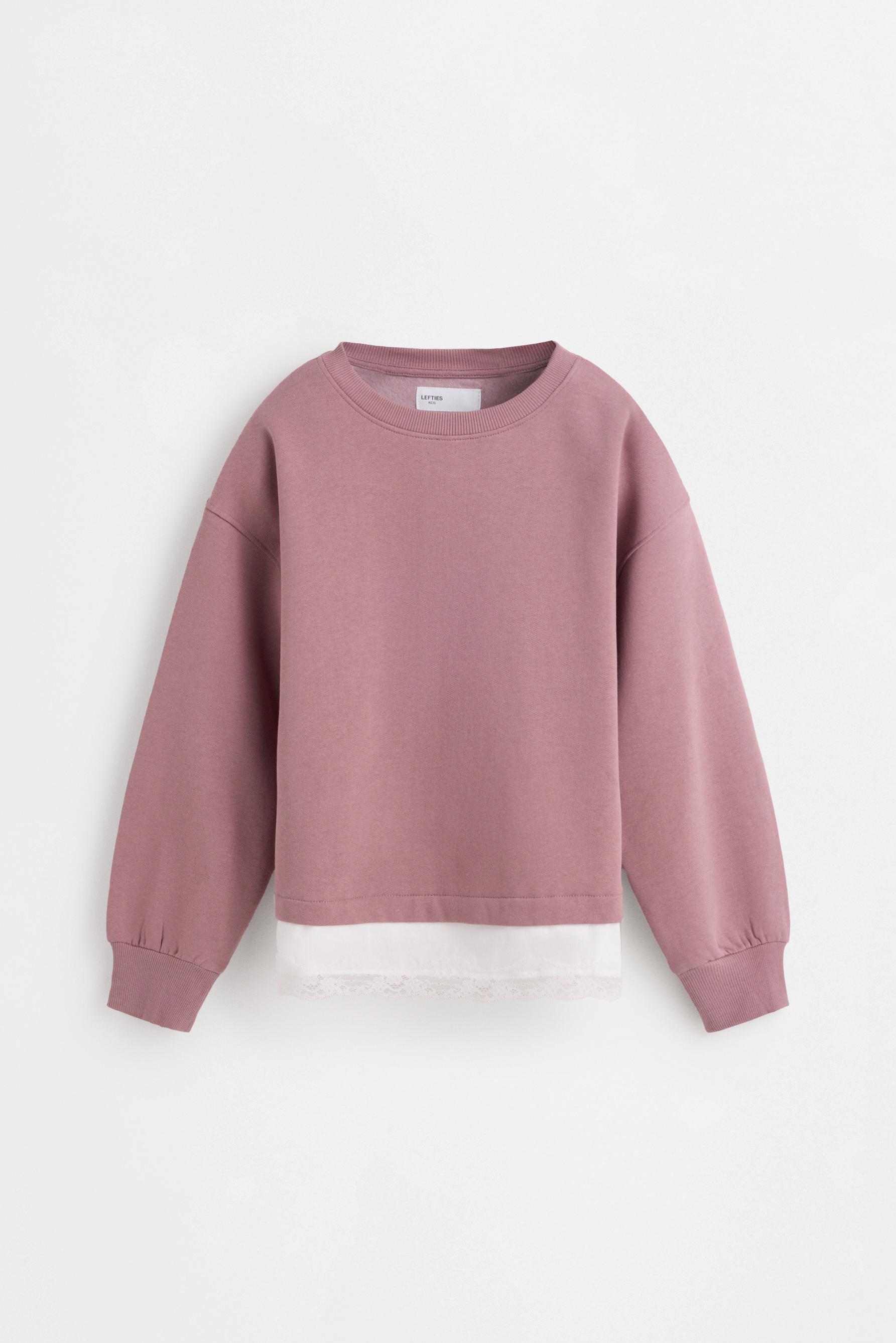 Lace hem sweatshirt — DUSTY PINK