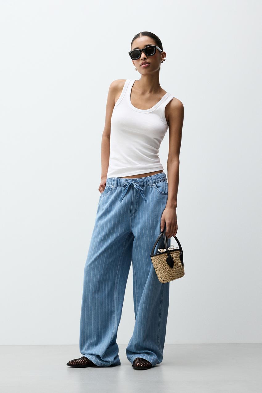 Wide Leg Jeans Jeans And Flat Shoes Wide-leg Jeans With Drawstring