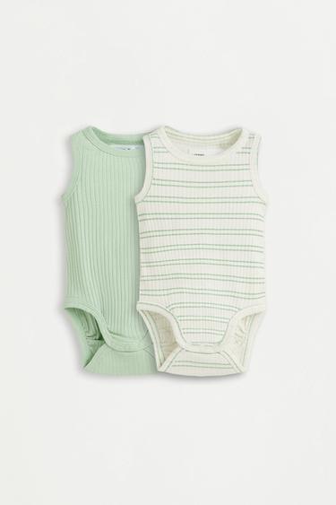 Pack of 2 ribbed sleeveless bodysuits — PALE GREEN 1